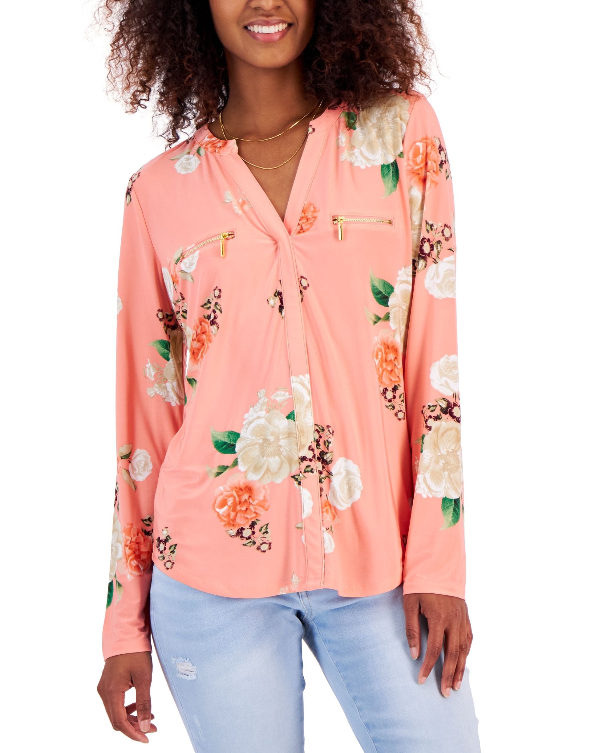 Women's Print Zip-Pocket Premium Top, in Regular & Petite