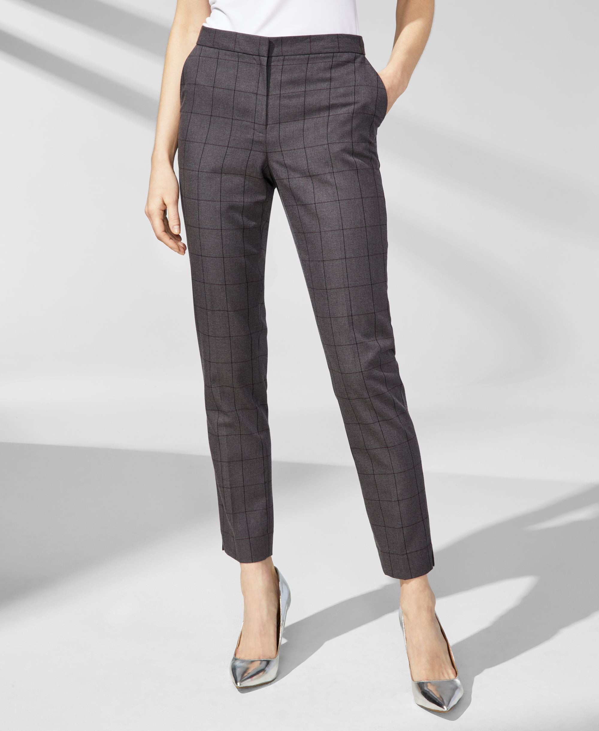 Calvin Klein Womens Windowpane Slim-Cut Leg Ankle Signature Pants