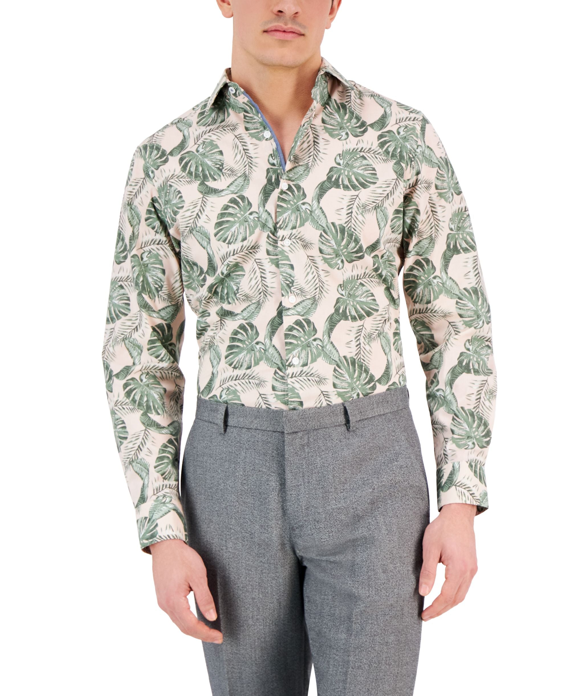 Men's Hoja Slim-Cut-Fit Botanical-Print Dress Modern Shirt