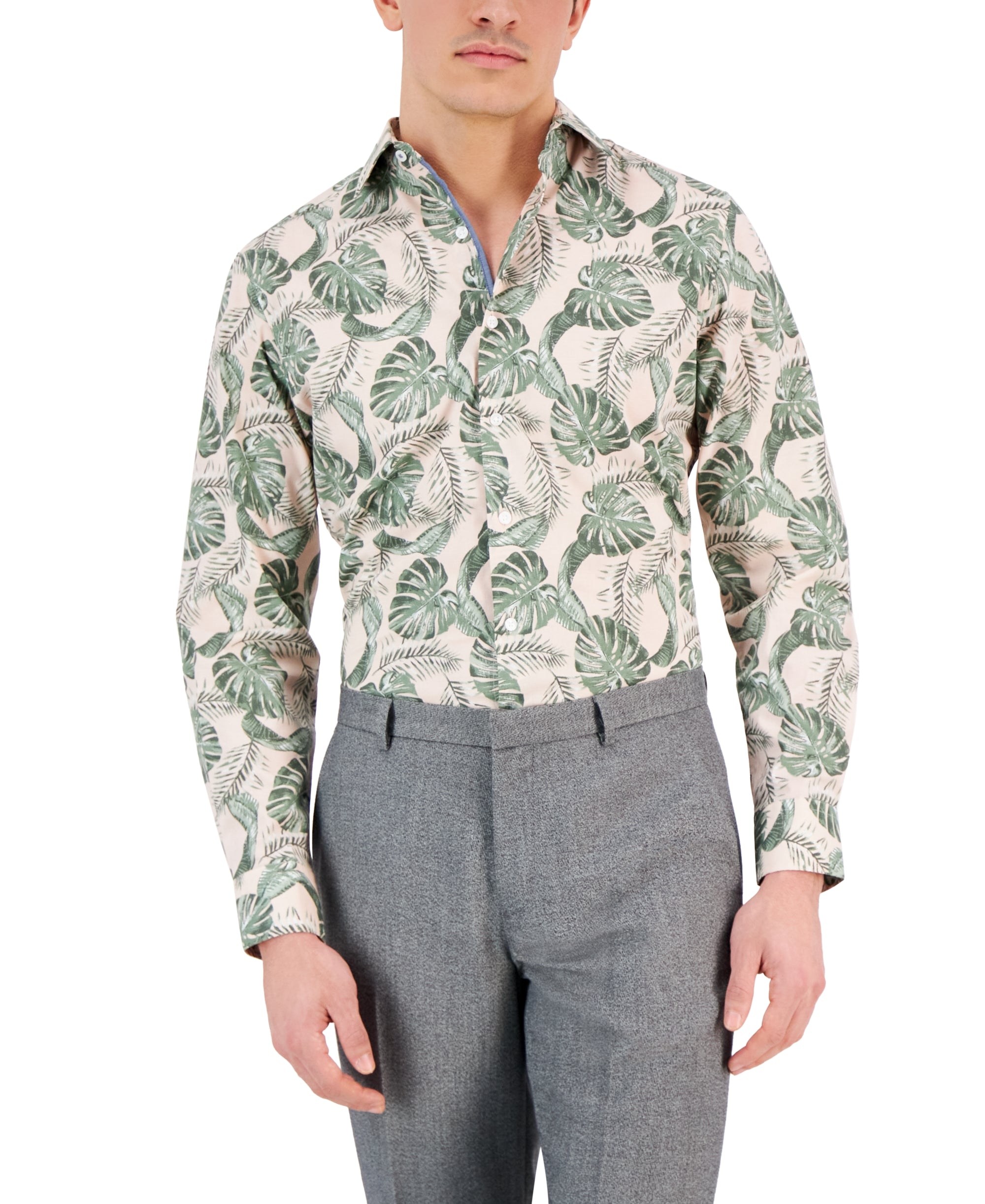 Men's Hoja Slim-Cut-Fit Botanical-Print Dress Modern Shirt