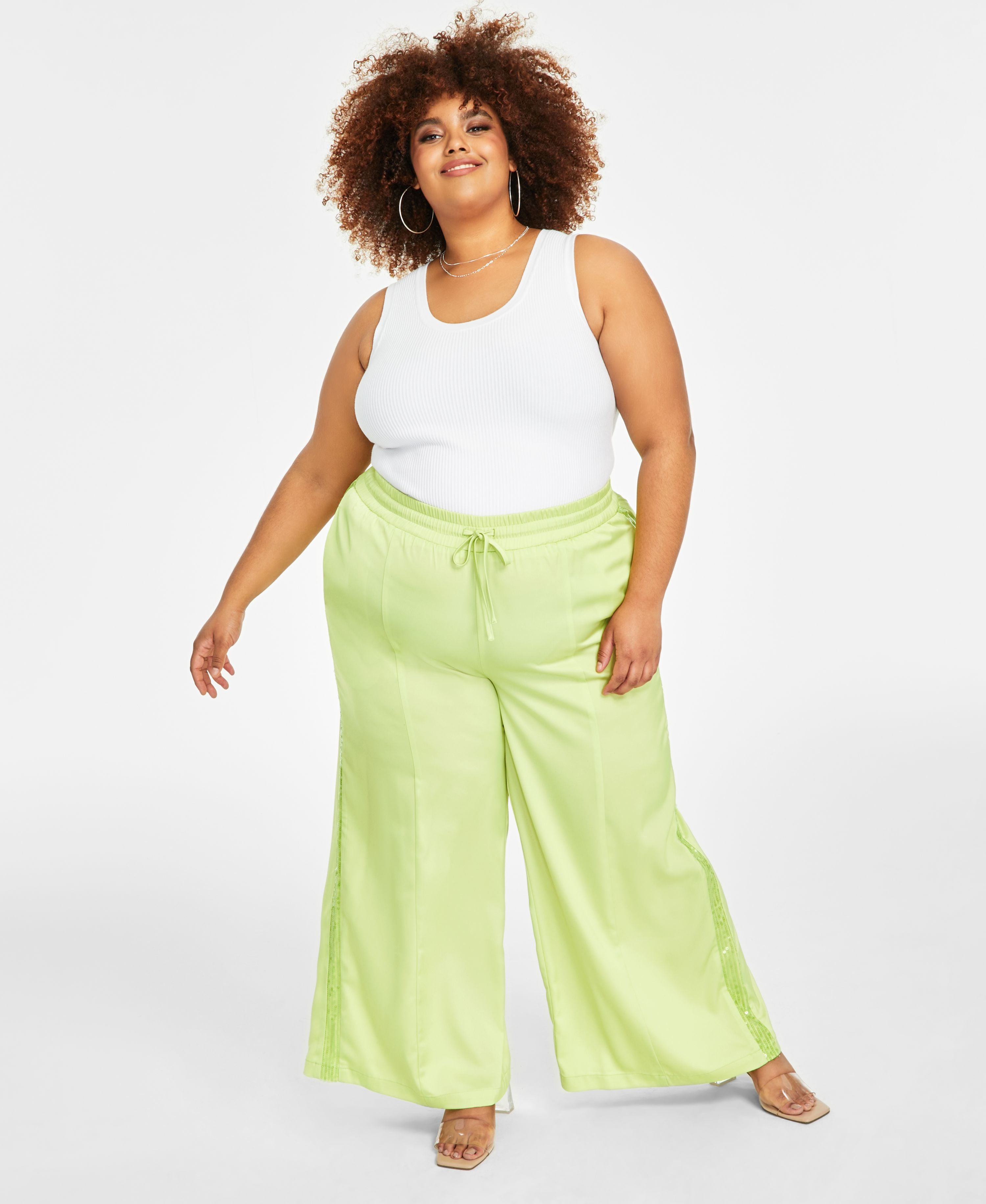 Modern Plus Size Sequin-Stripe Wide-Leg Signature Pants