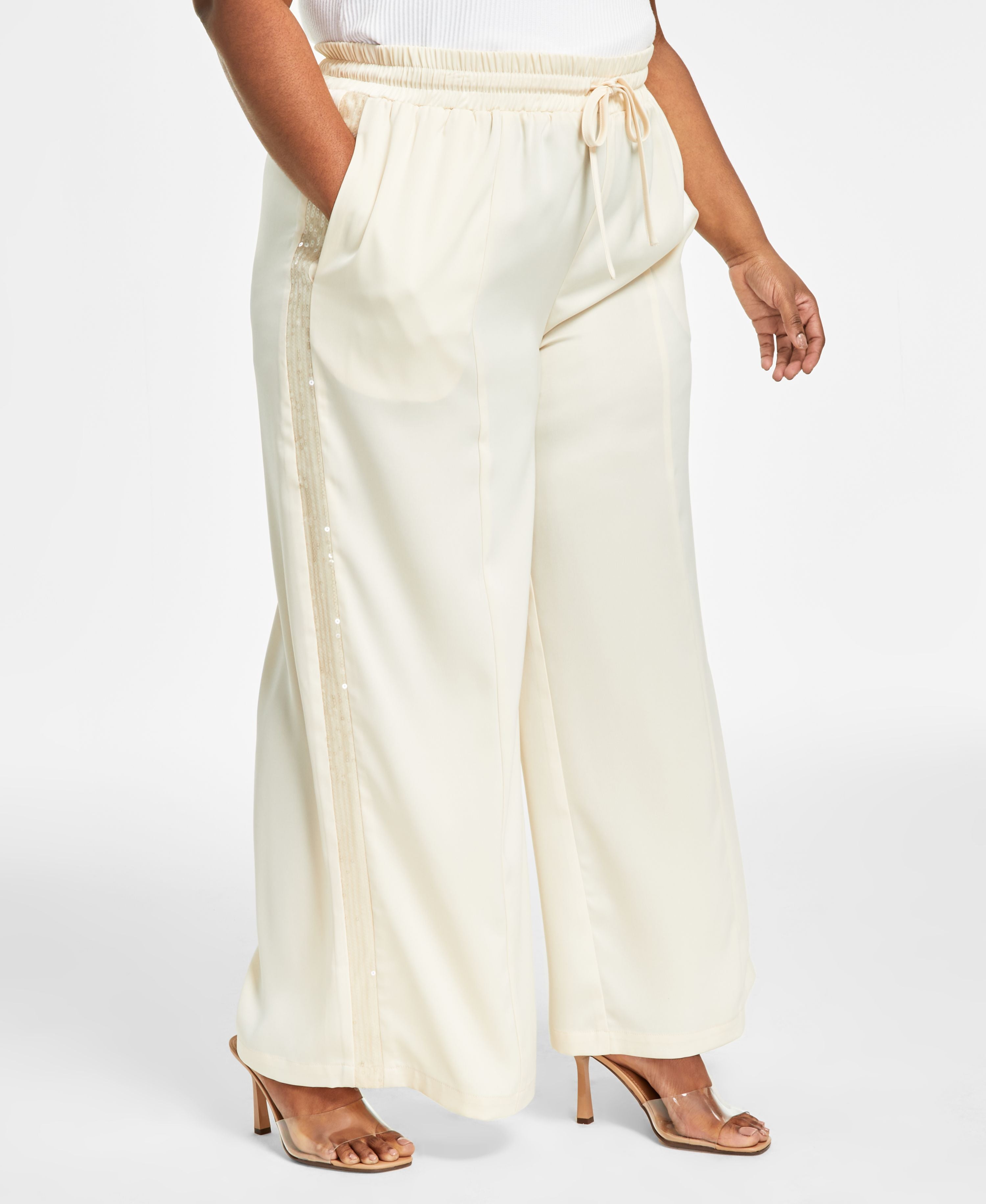 Modern Plus Size Sequin-Stripe Wide-Leg Signature Pants