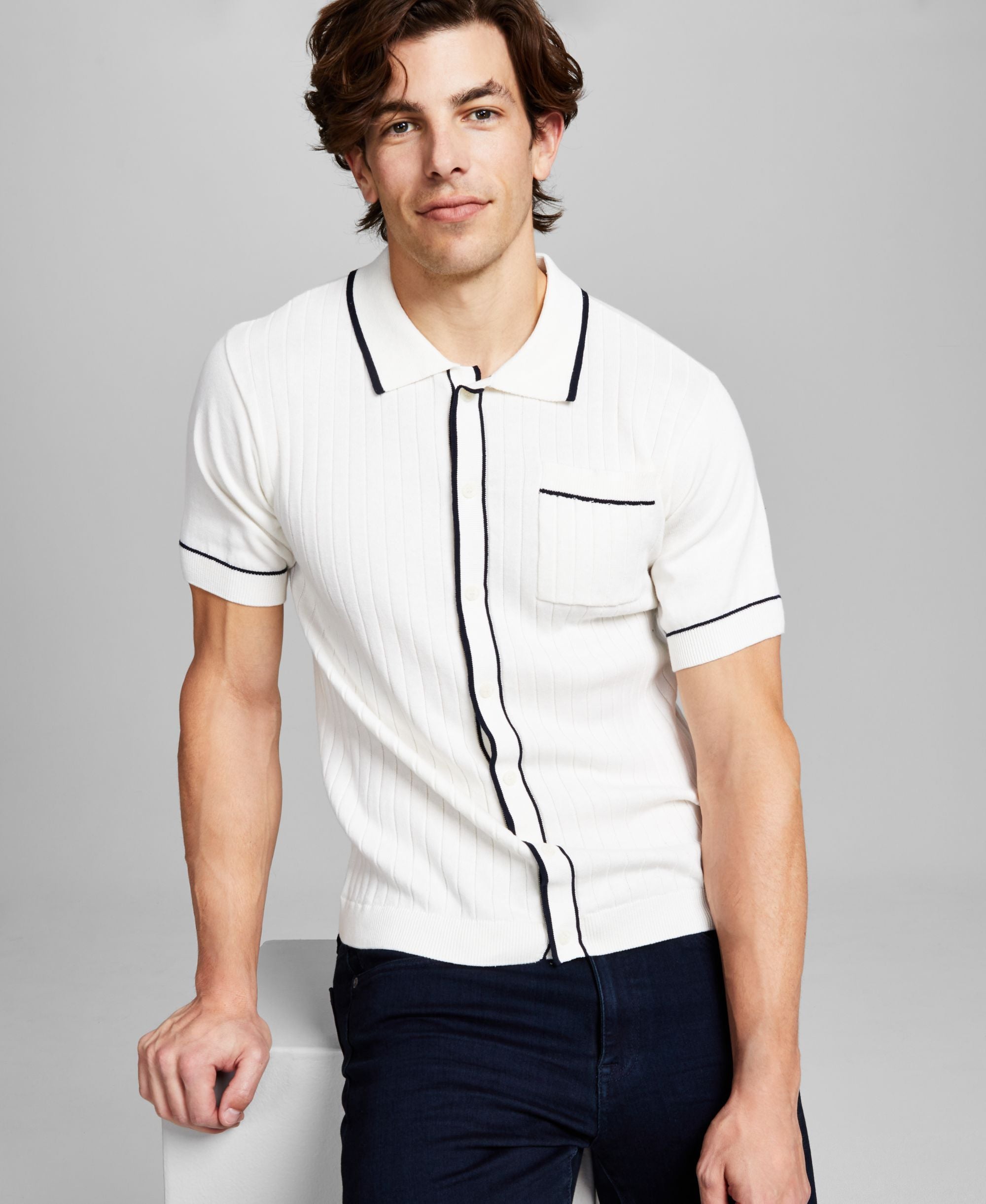 Men's Needle Stitched Button-Front Polo