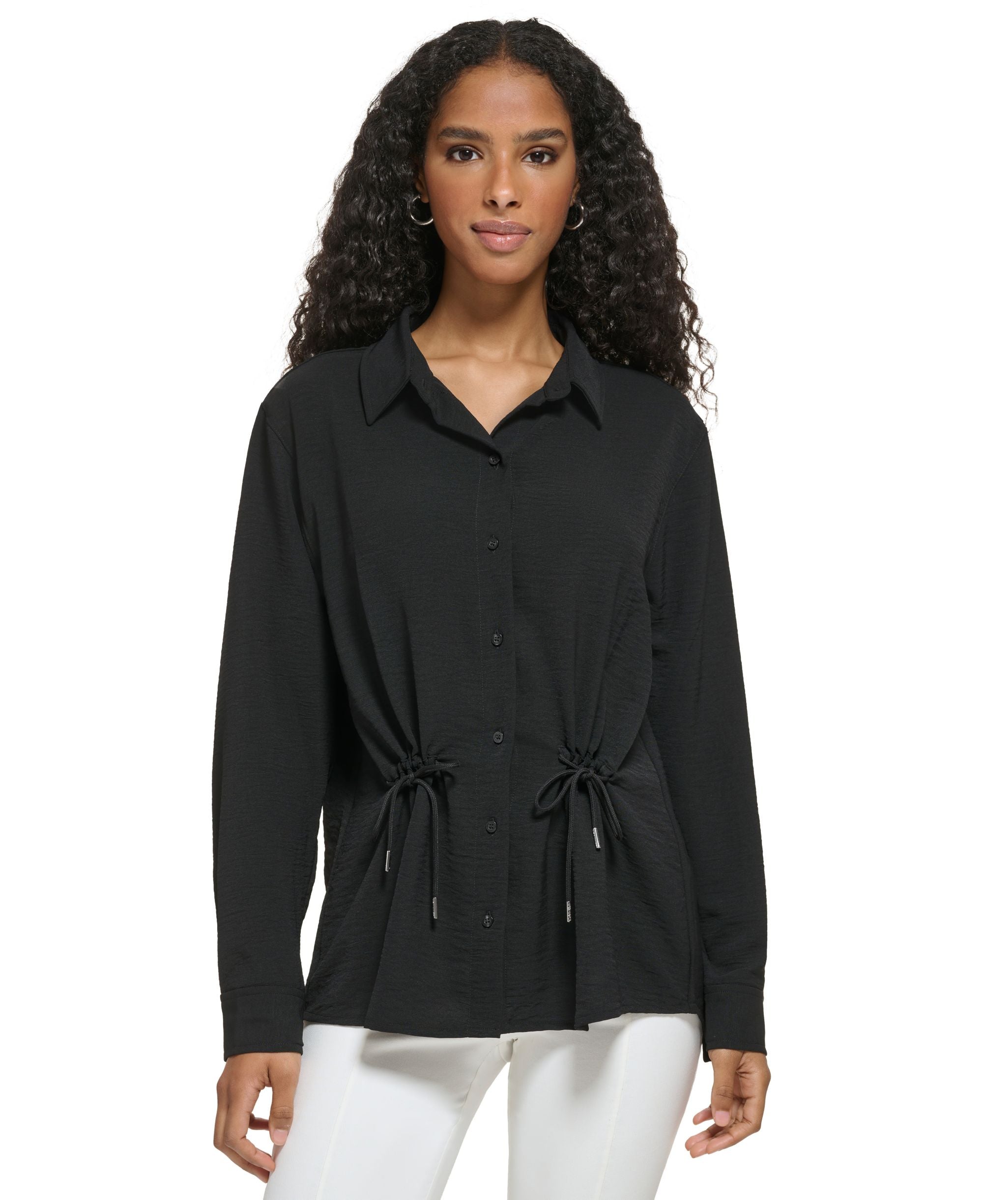 Women's Cinched Waist Button-Down Modern Shirt