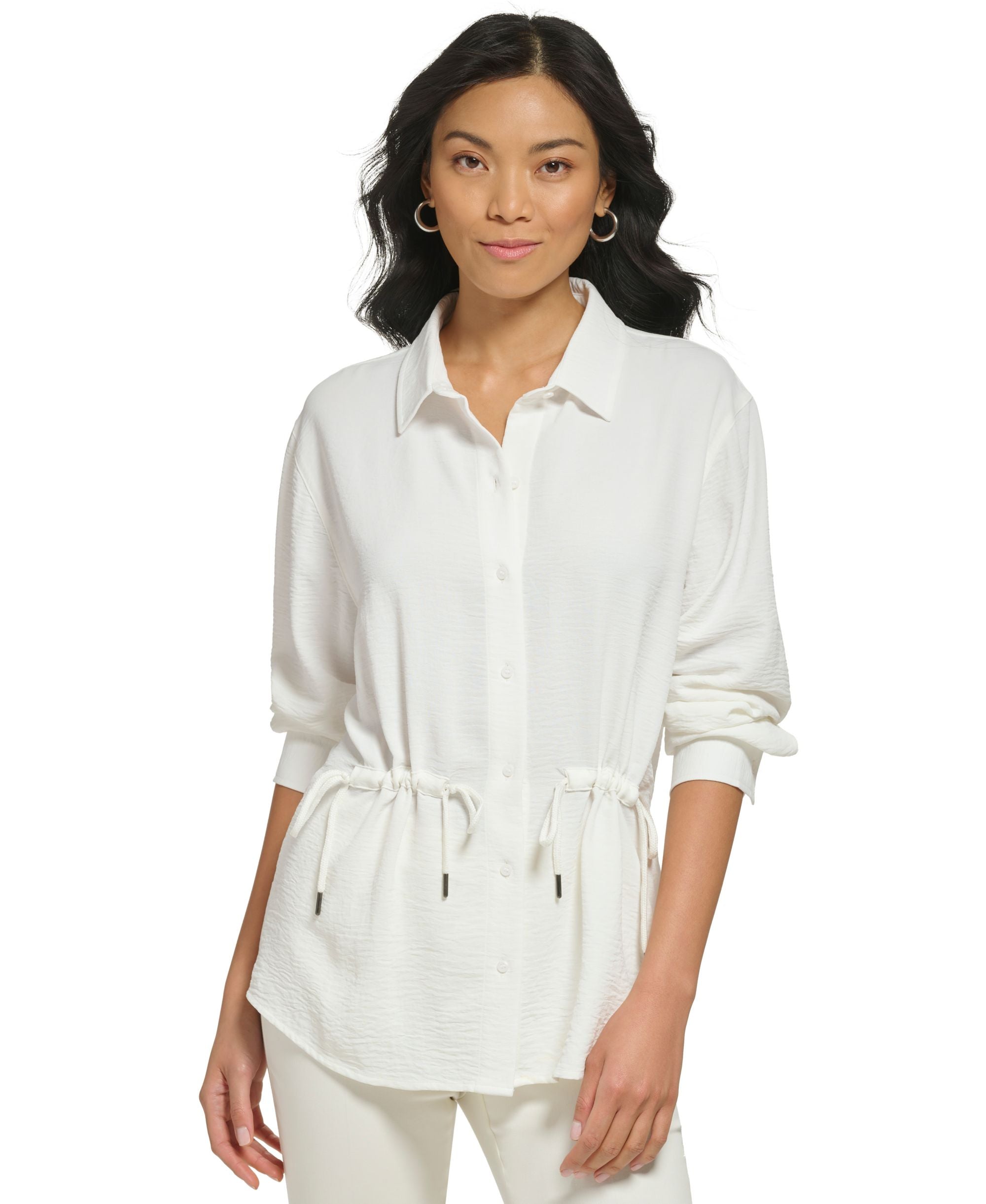 Women's Cinched Waist Button-Down Modern Shirt
