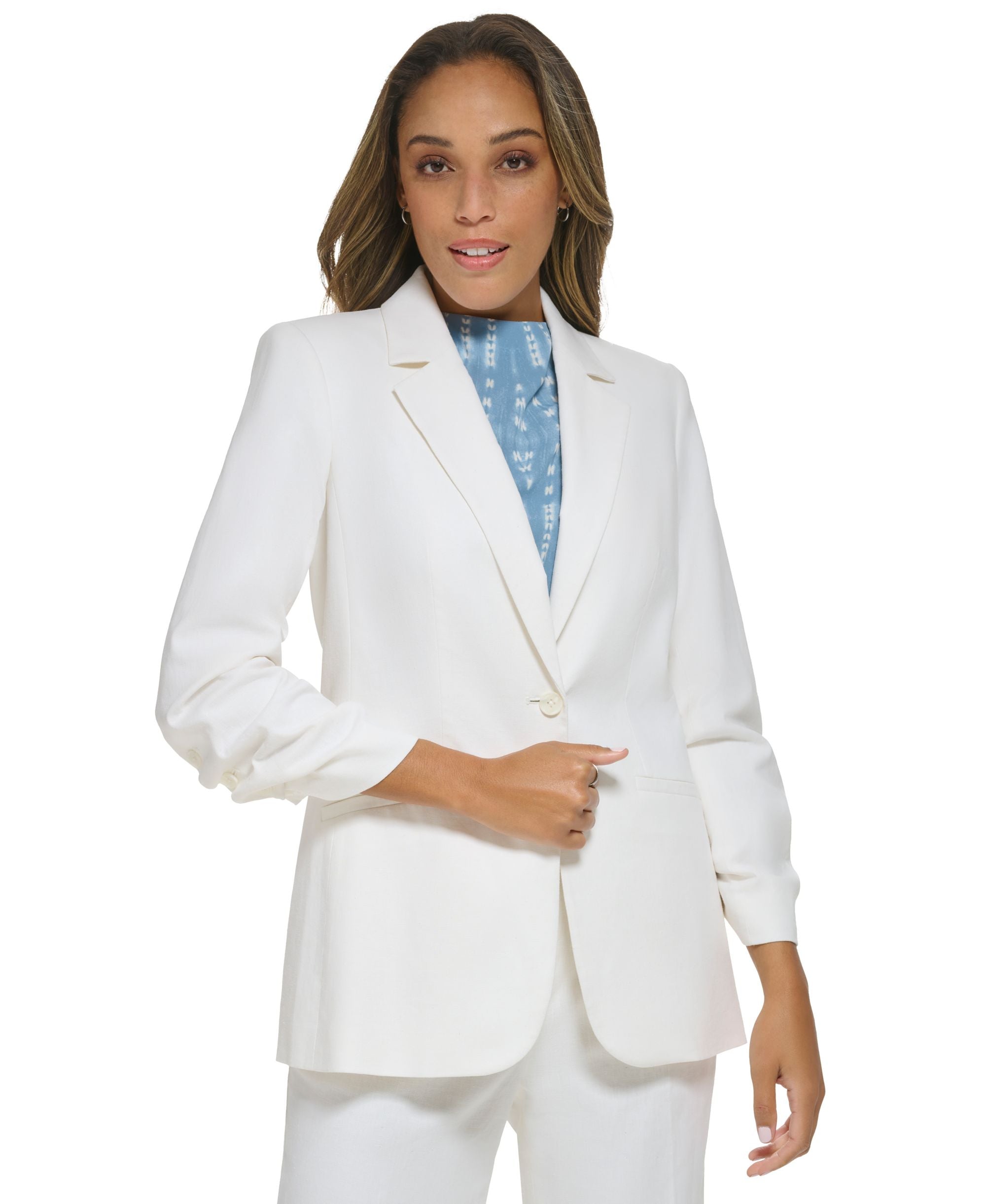 Women's Ruched Sleeve Linen-Blend Blazer
