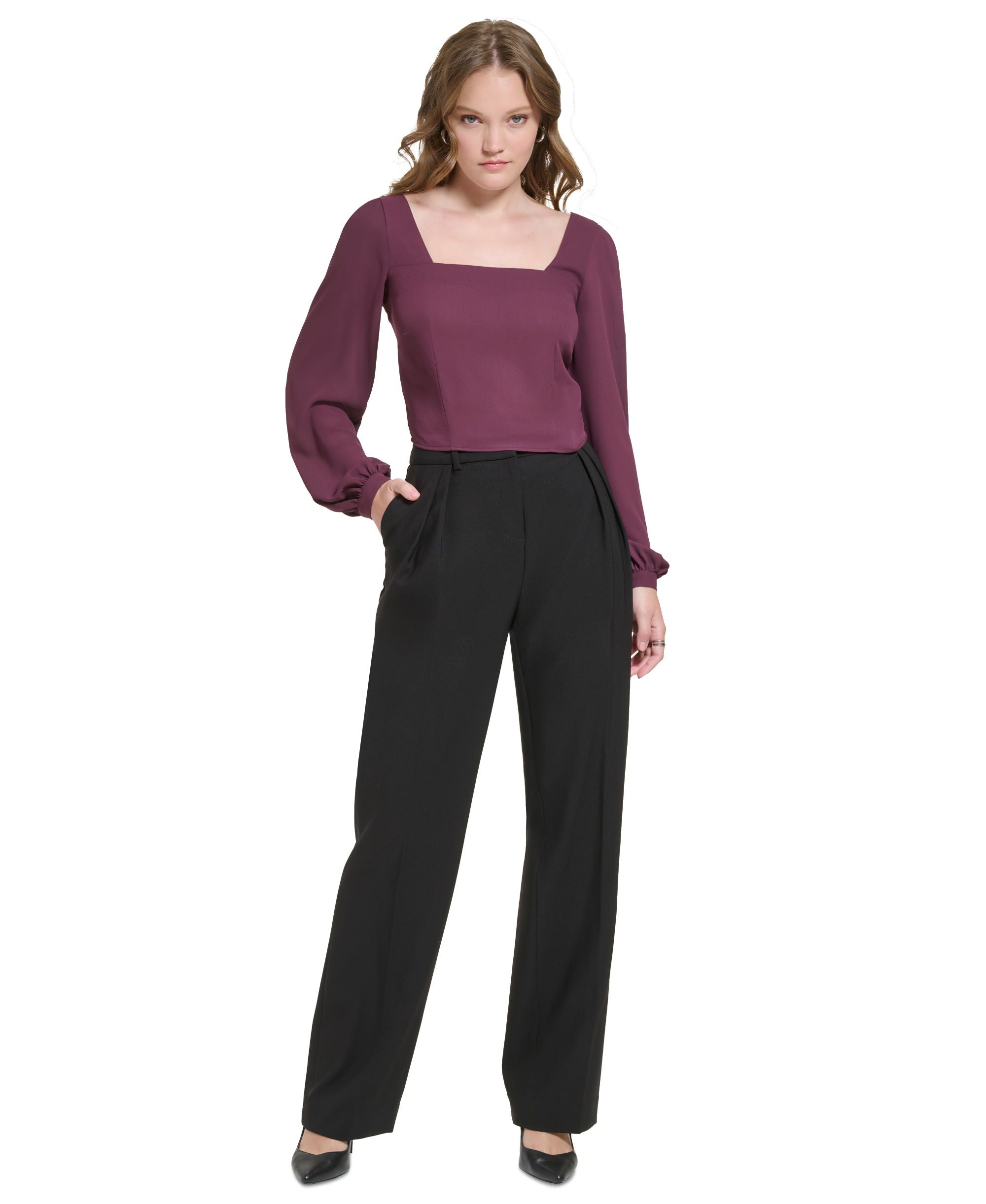 Women's Square-Neck Blouson-Sleeve Premium Top