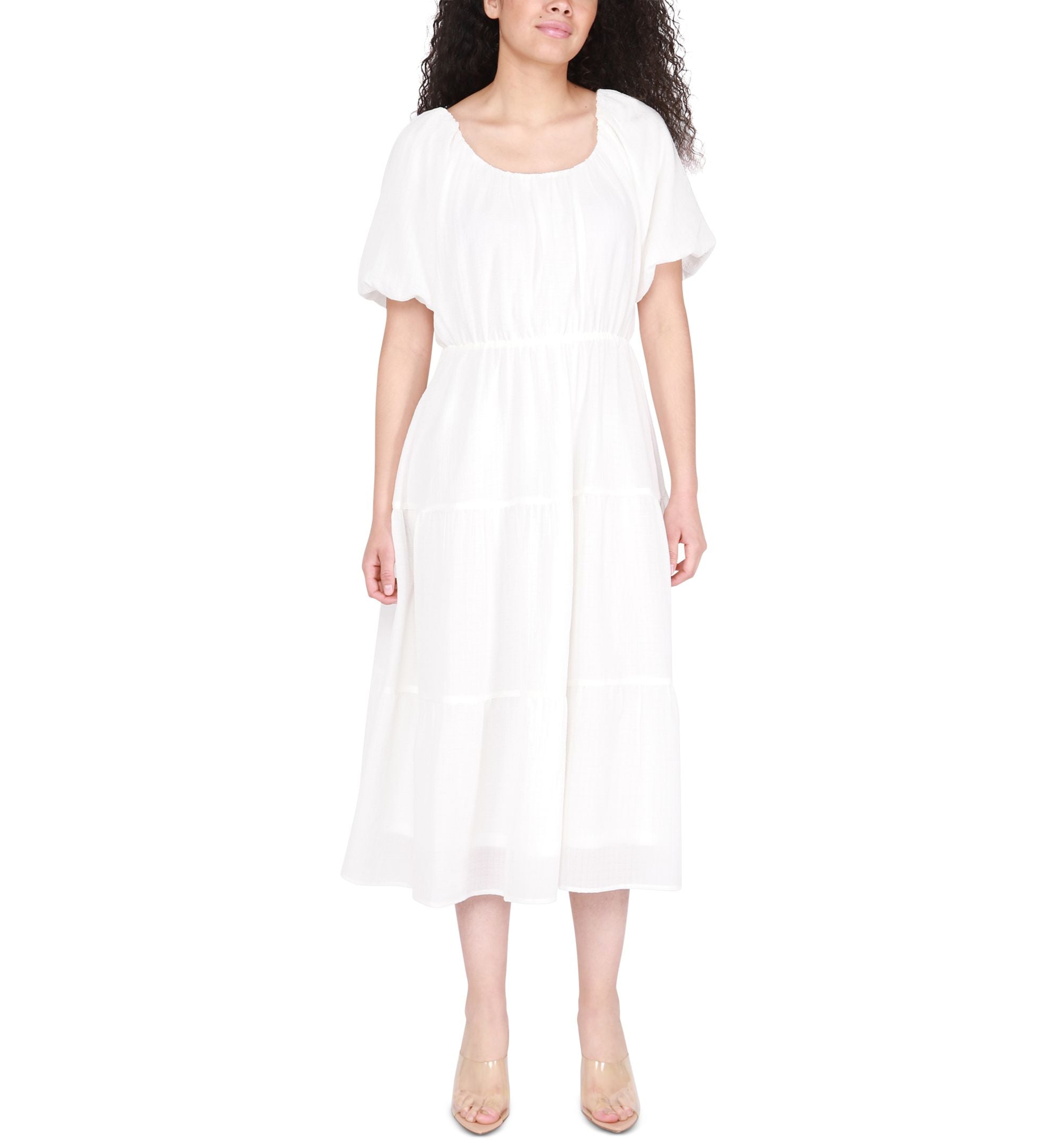 Women's Printed Short-Sleeve Tiered Flounce Dress