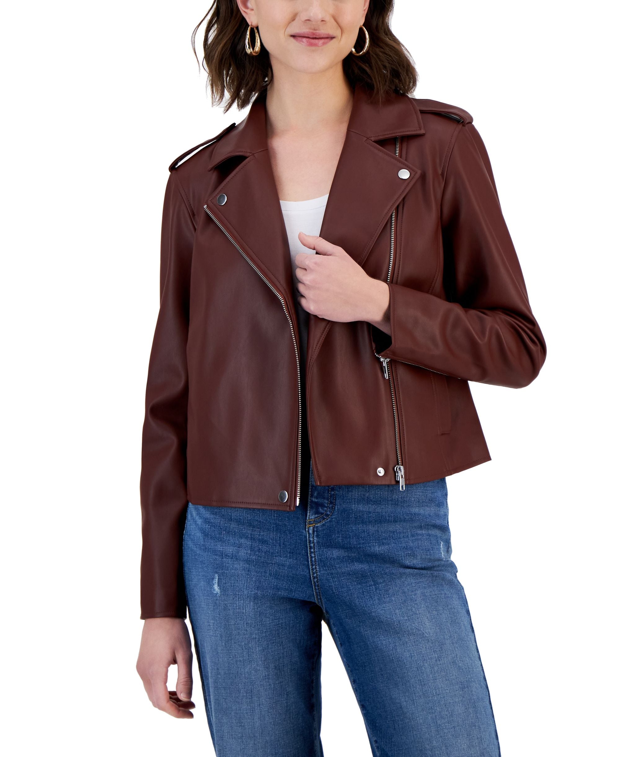 International Concepts Womens Faux-Leather Finish Jacket