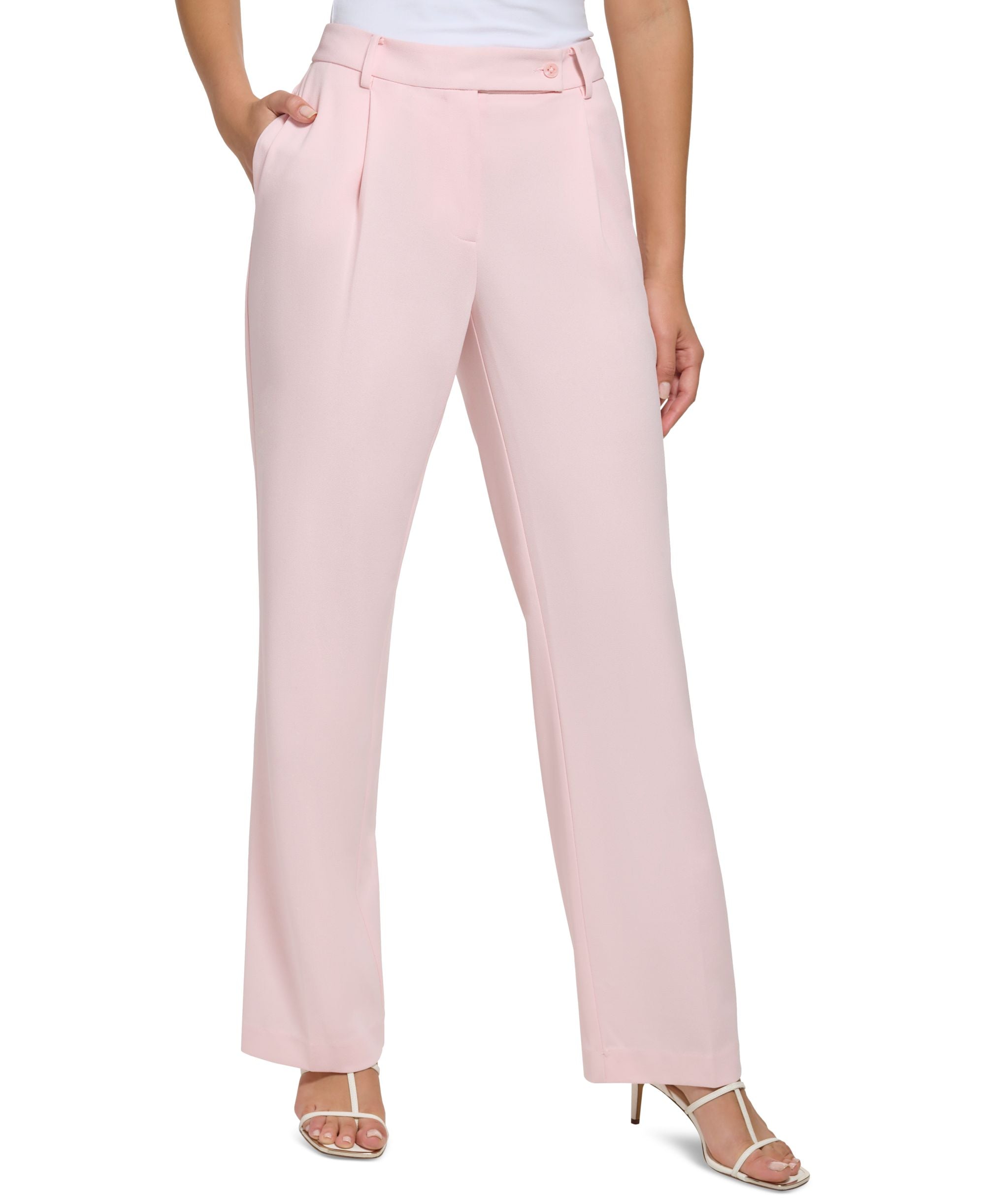 Women's Solid Extended-Tab Pleat-Front Wide-Leg Signature Pants