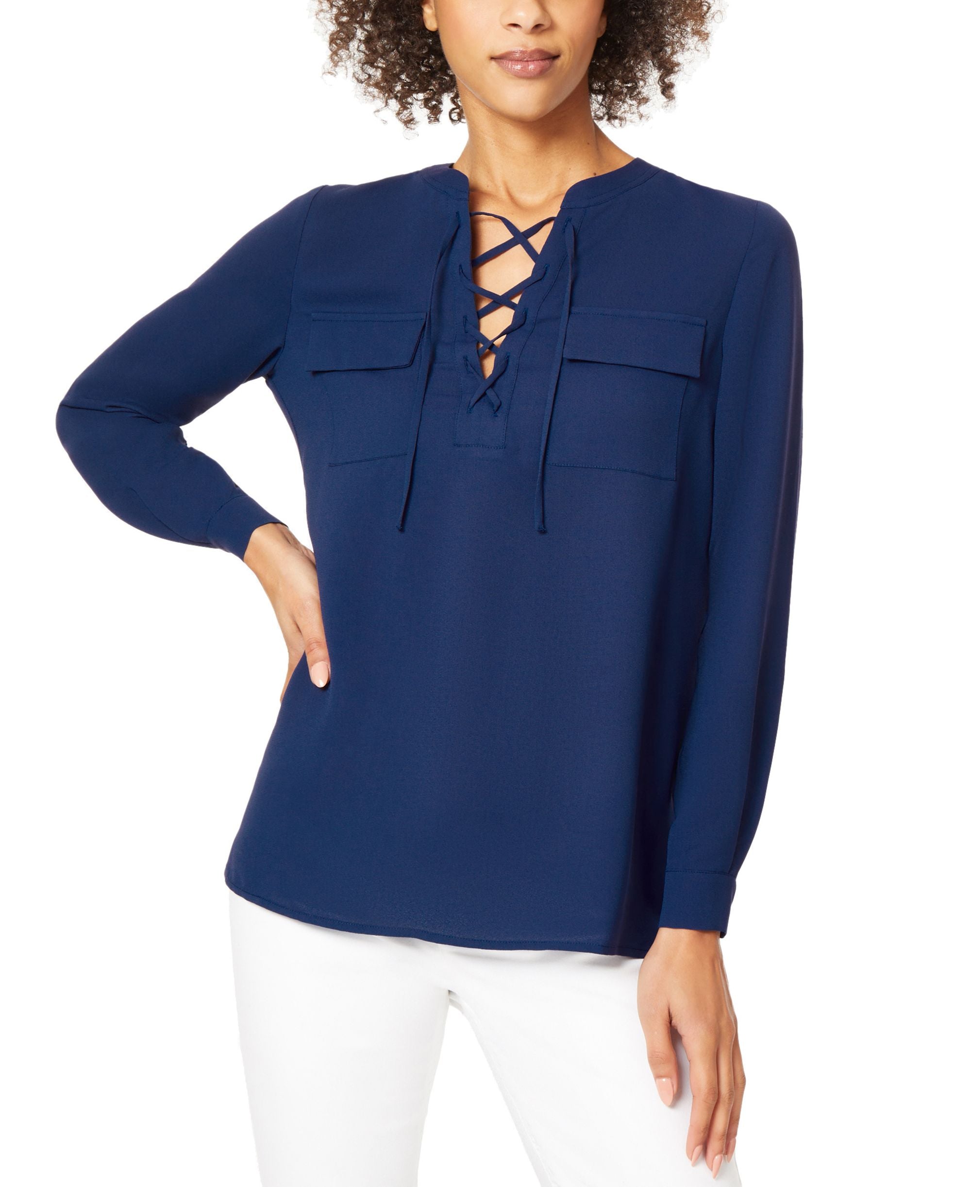 Women's Lace-Up Long-Sleeve Signature Blouse