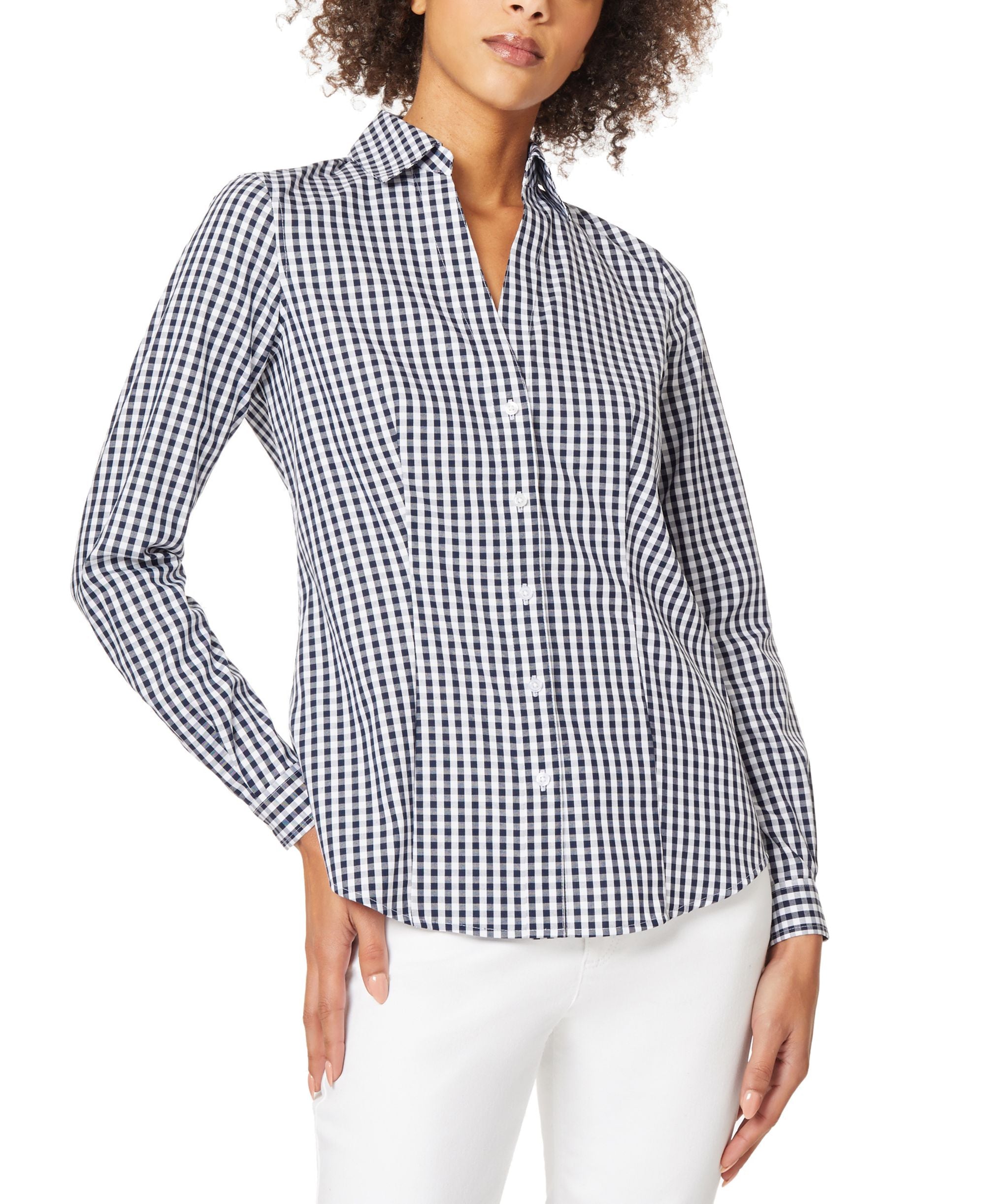 Women�s Cotton Gingham Easy Care Collared Modern Shirt