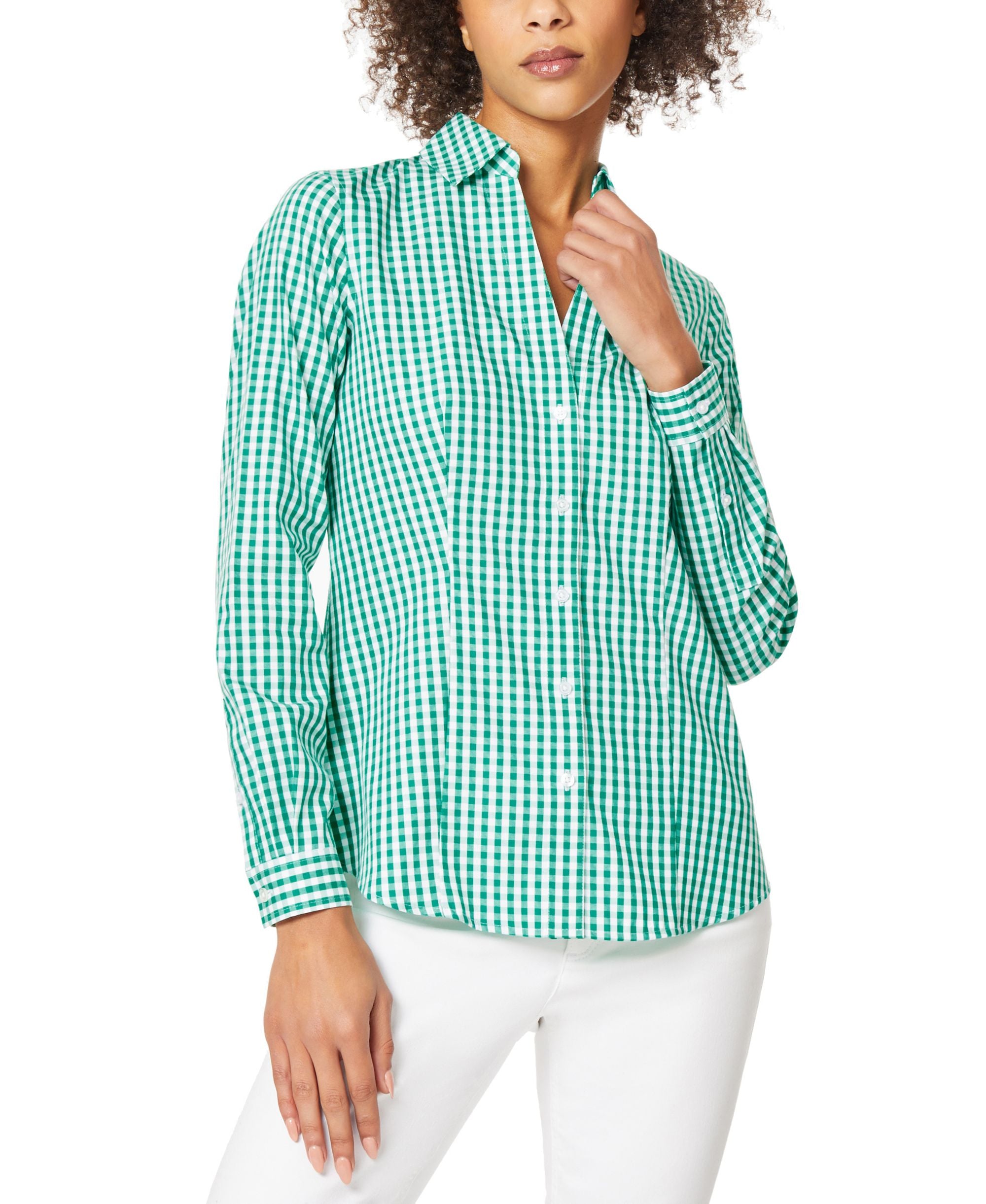 Women�s Cotton Gingham Easy Care Collared Modern Shirt