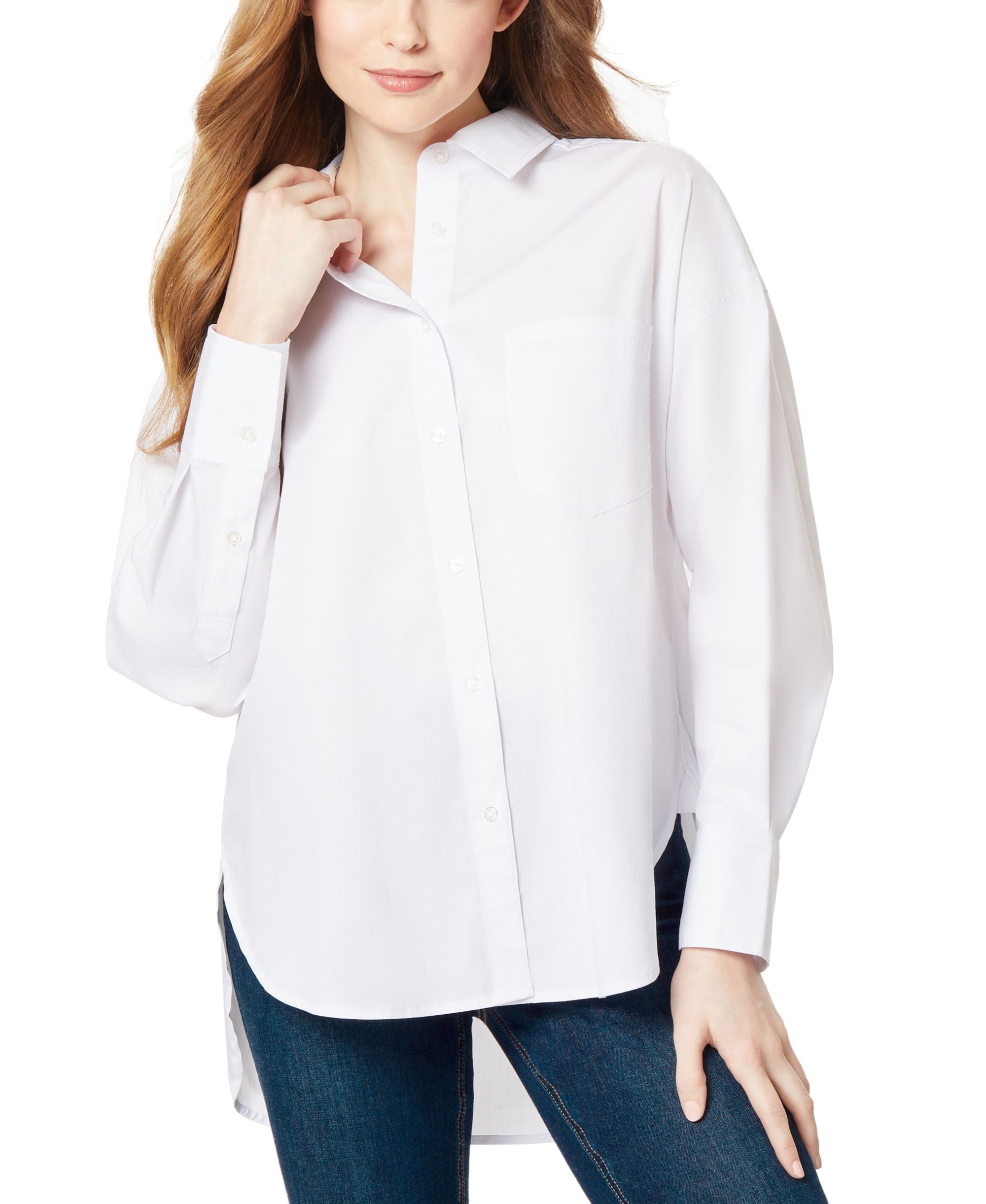 Women's Poplin Oversized Drop-Hem Modern Shirt