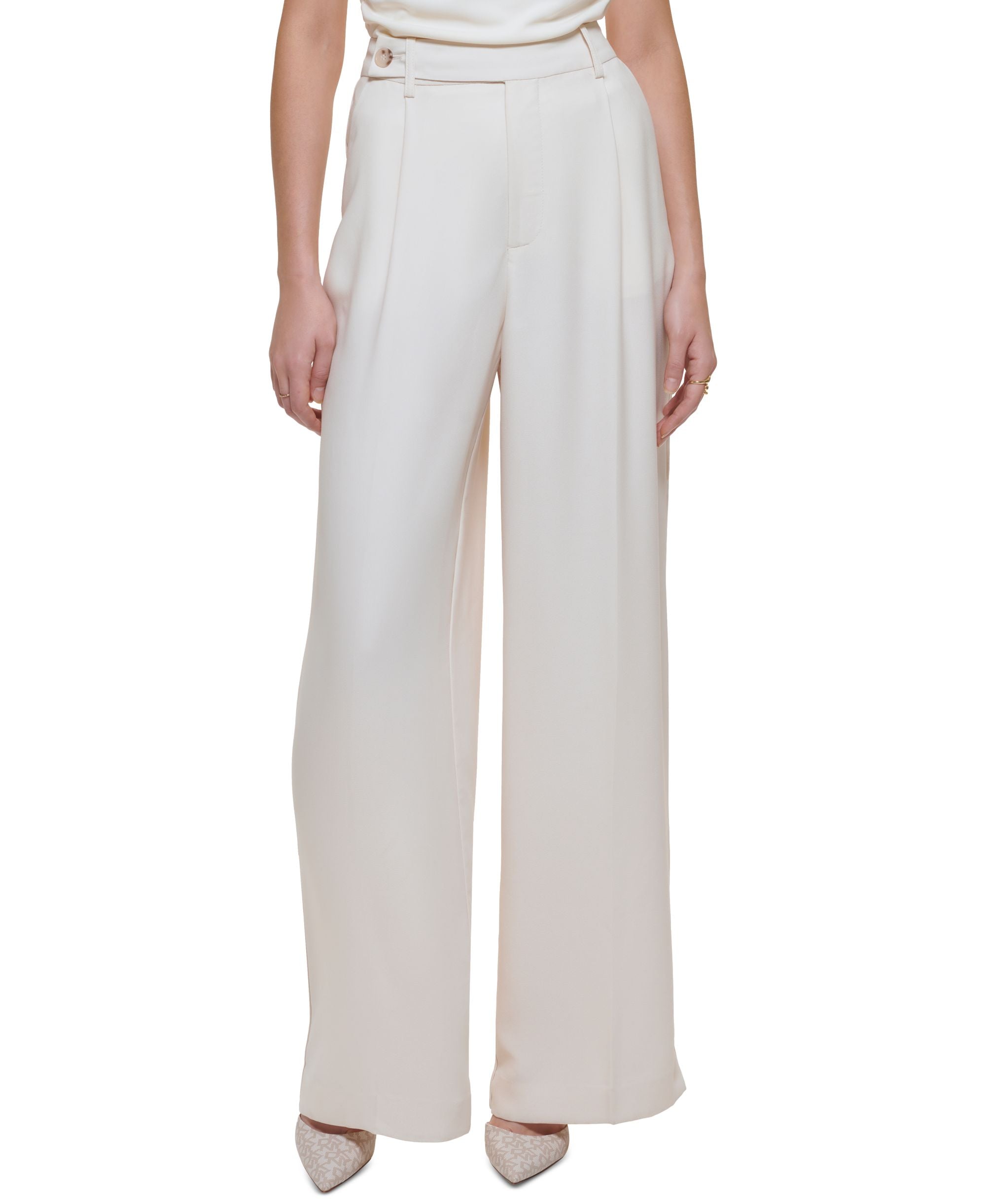 Women's High-Rise Zip-Front Wide-Leg Crepe Signature Pants
