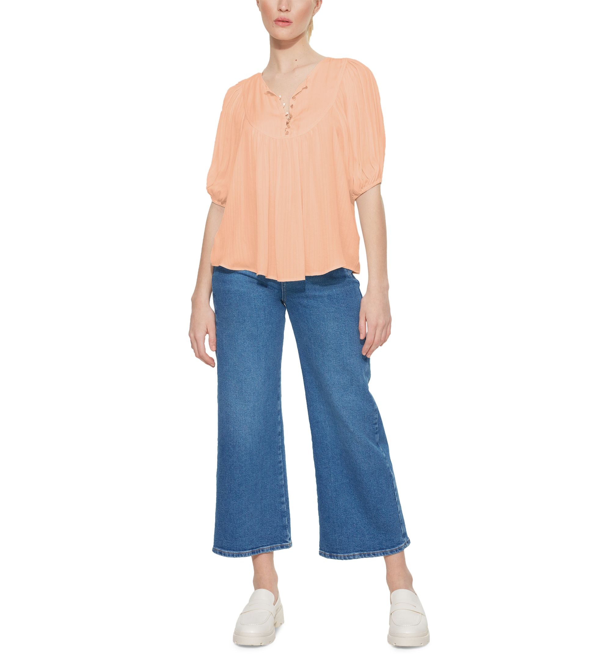 Women's Solid Quarter-Button Trapeze Henley Premium Top