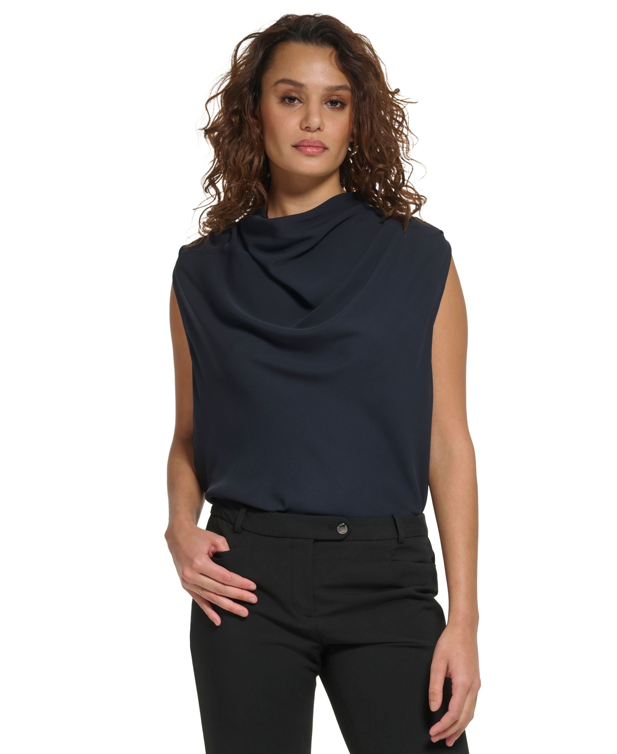 Women's Cowl-Neck Cap-Sleeve Premium Top