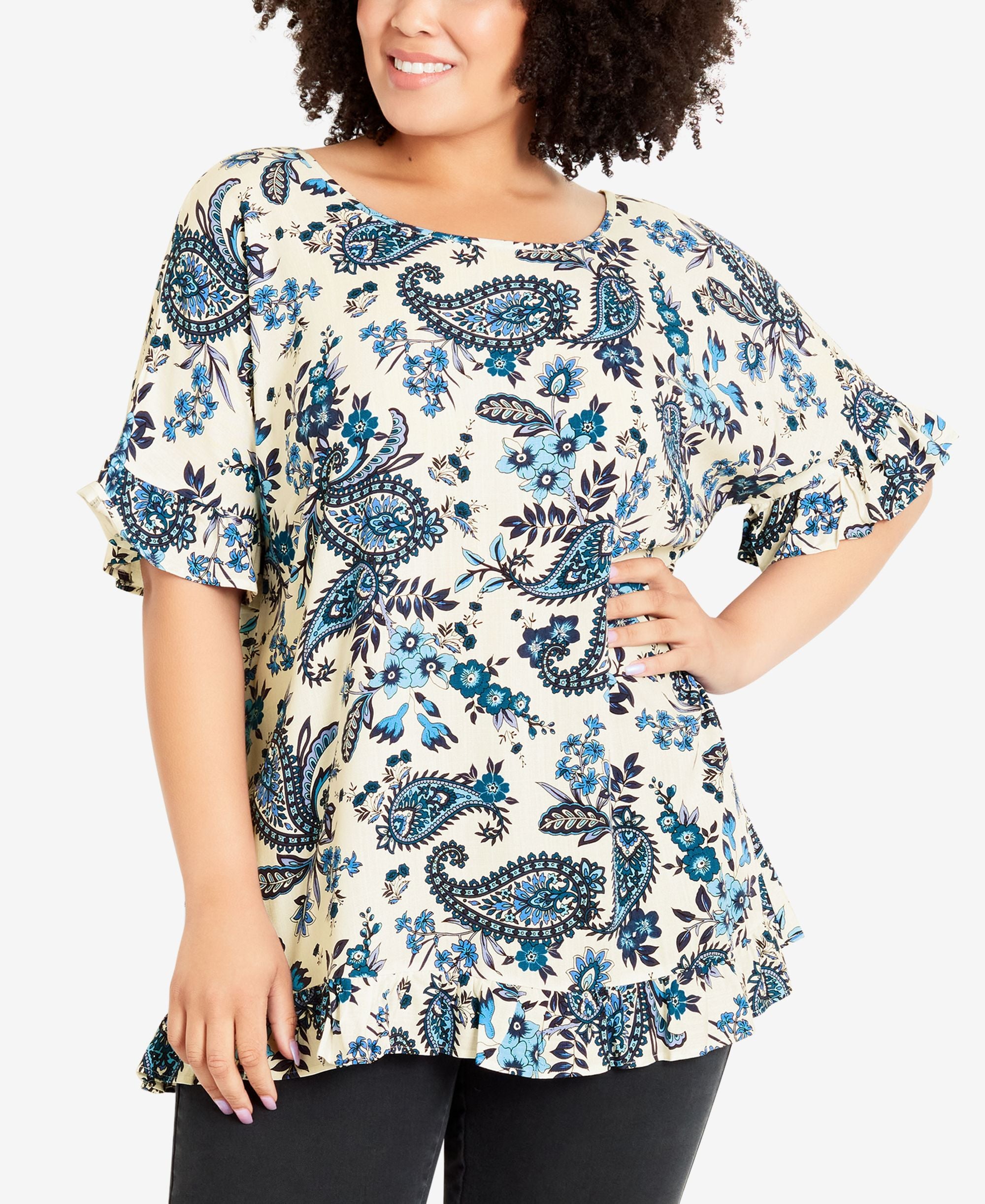 Plus Size Rivka Frill Print Premium Top