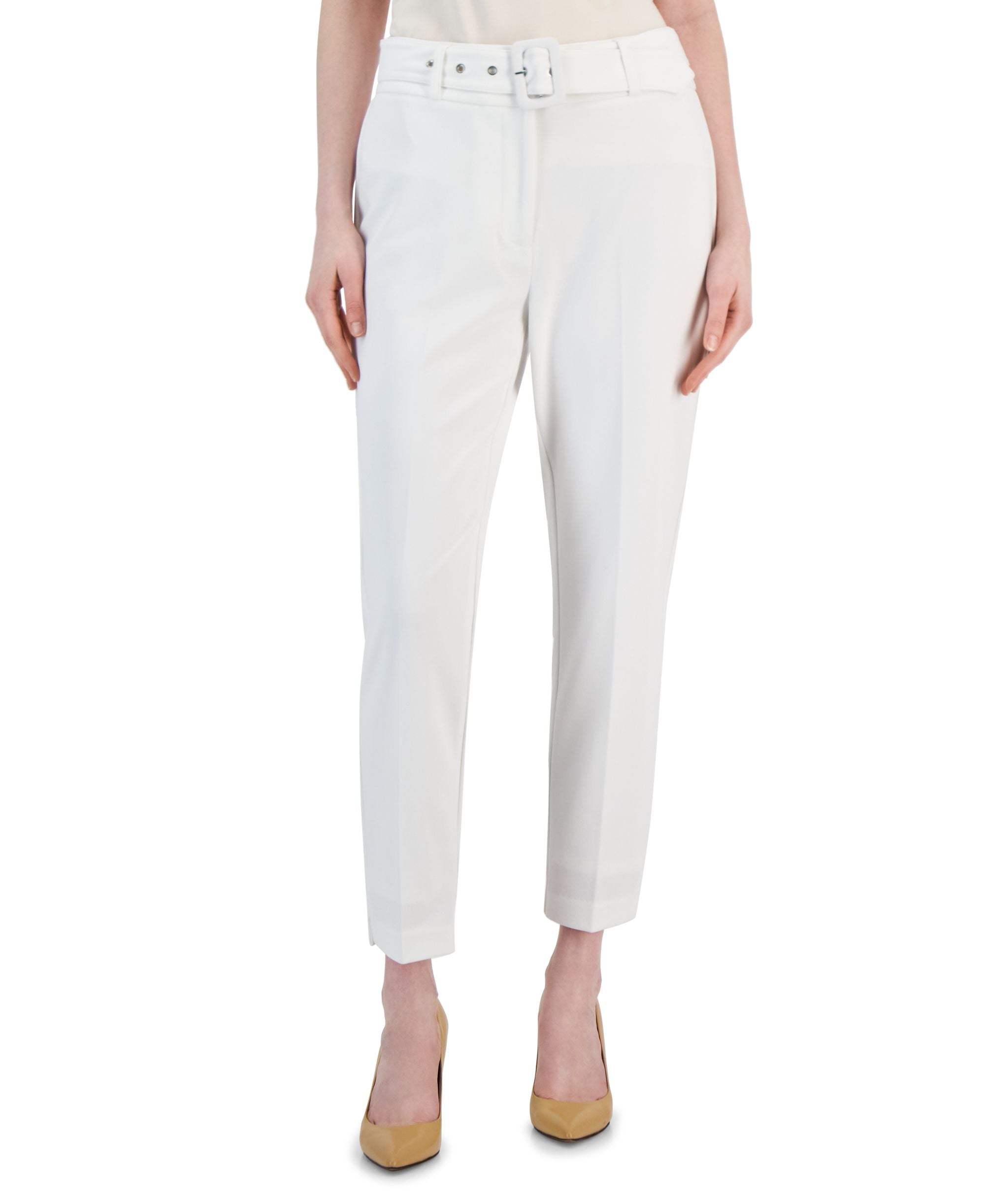 Women's Belted Slim-Cut-Leg Ankle Signature Pants