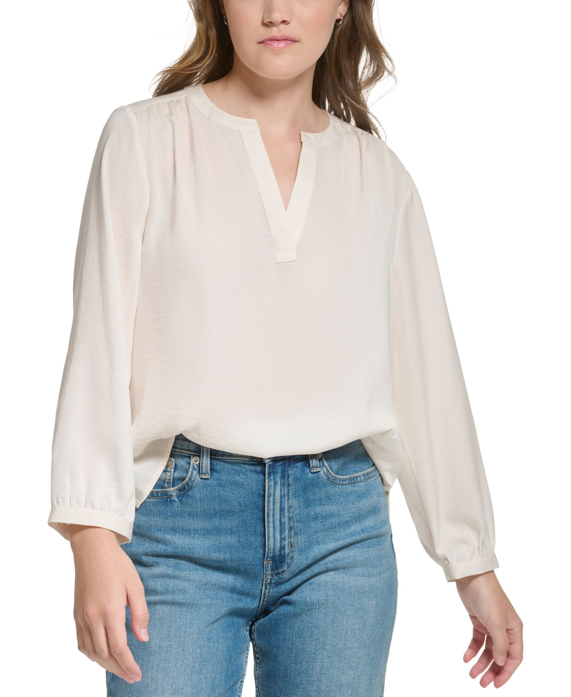 Petite Long-Sleeve Henley Premium Top