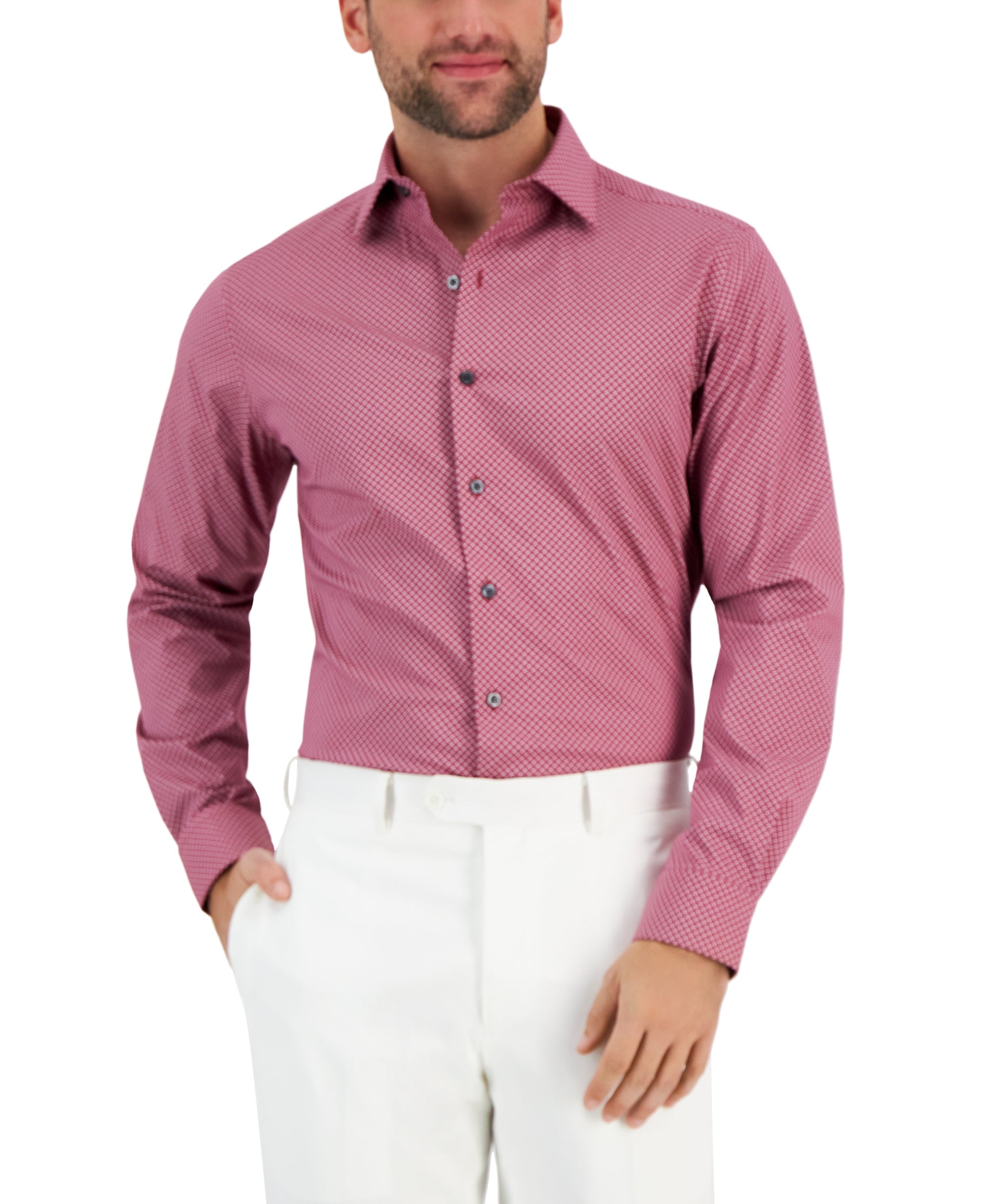 Men's Slim-Cut Fit Stain Resistant Puzzle Print Dress Modern Shirt