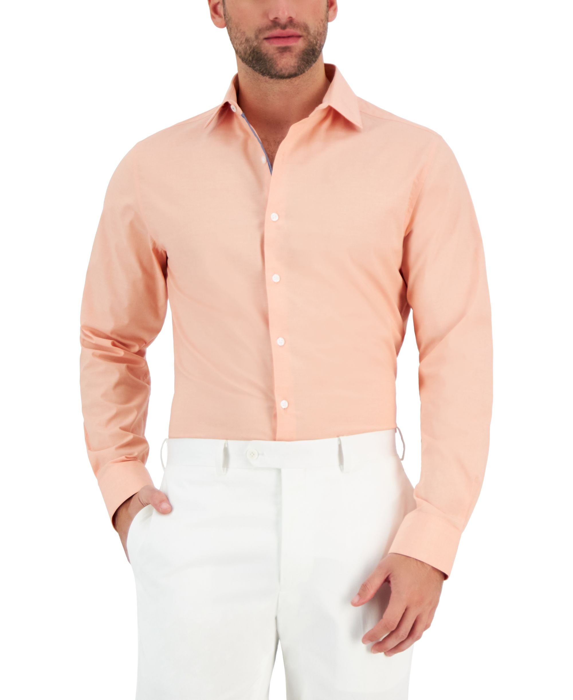 Men's Slim-Cut Fit Chambray Dress Modern Shirt