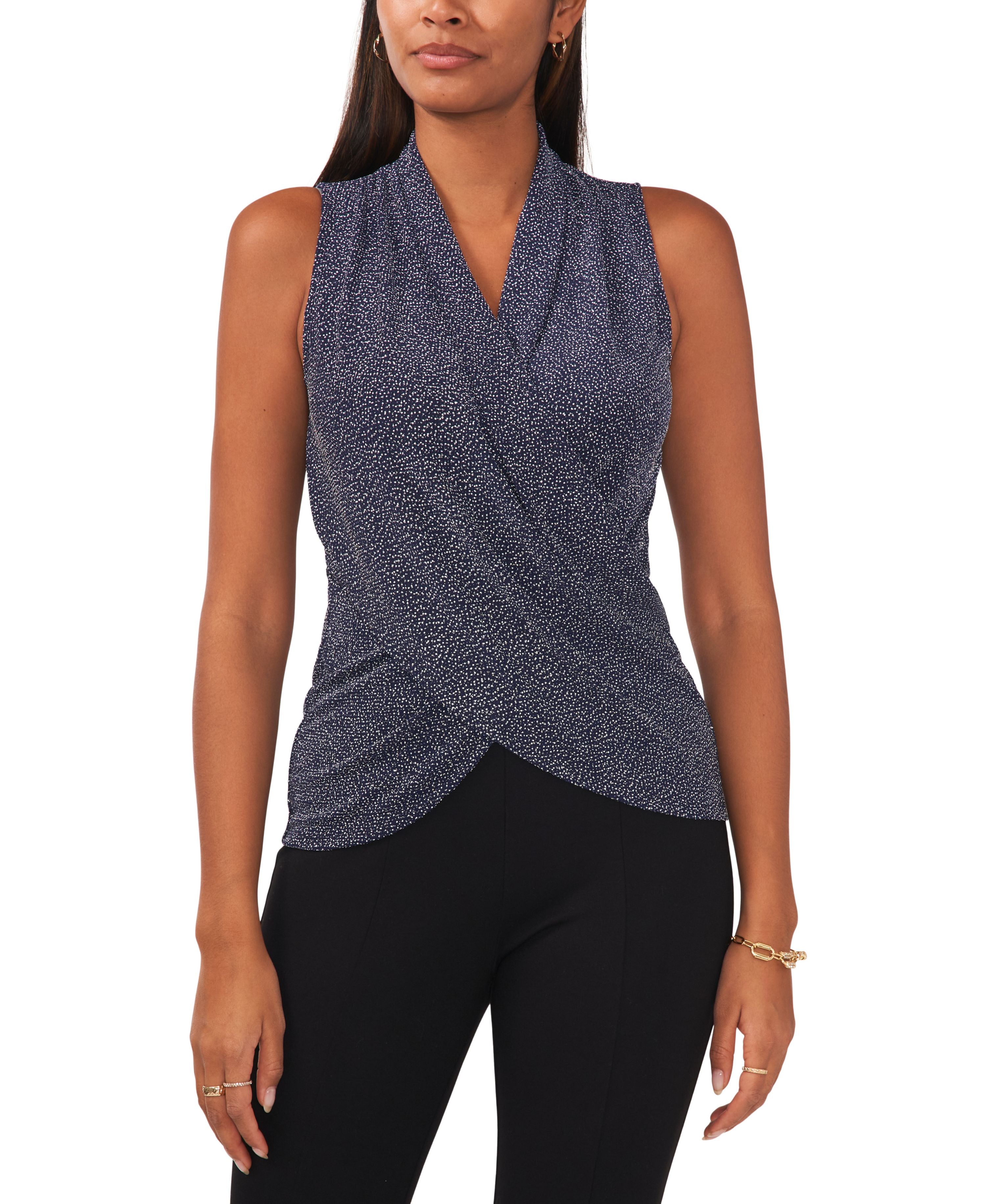 Women's Sleeveless Crossover-Front Glitter Premium Top