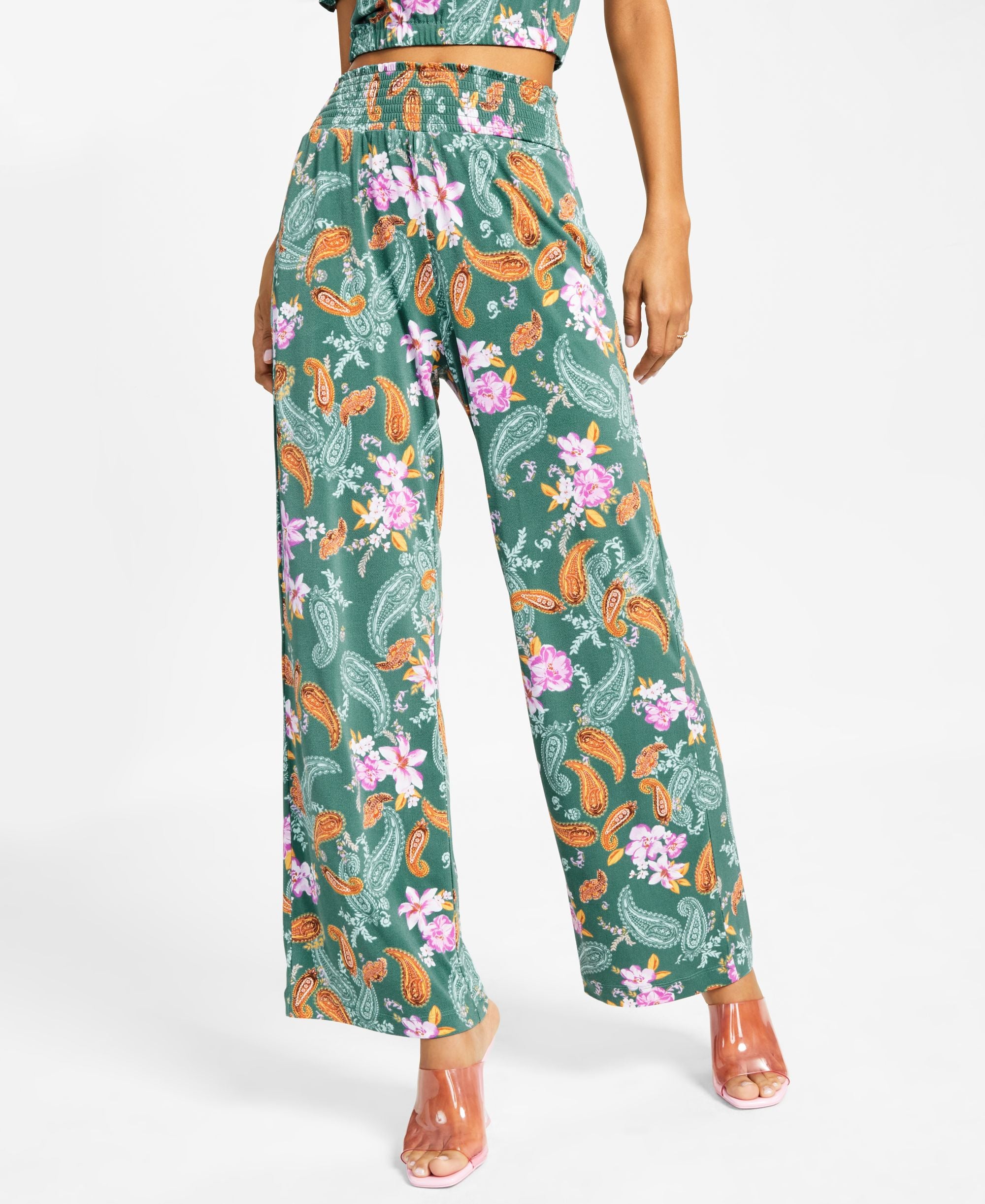 Bar III Petite Paisley Print High Rise Wide-Leg Signature Pants