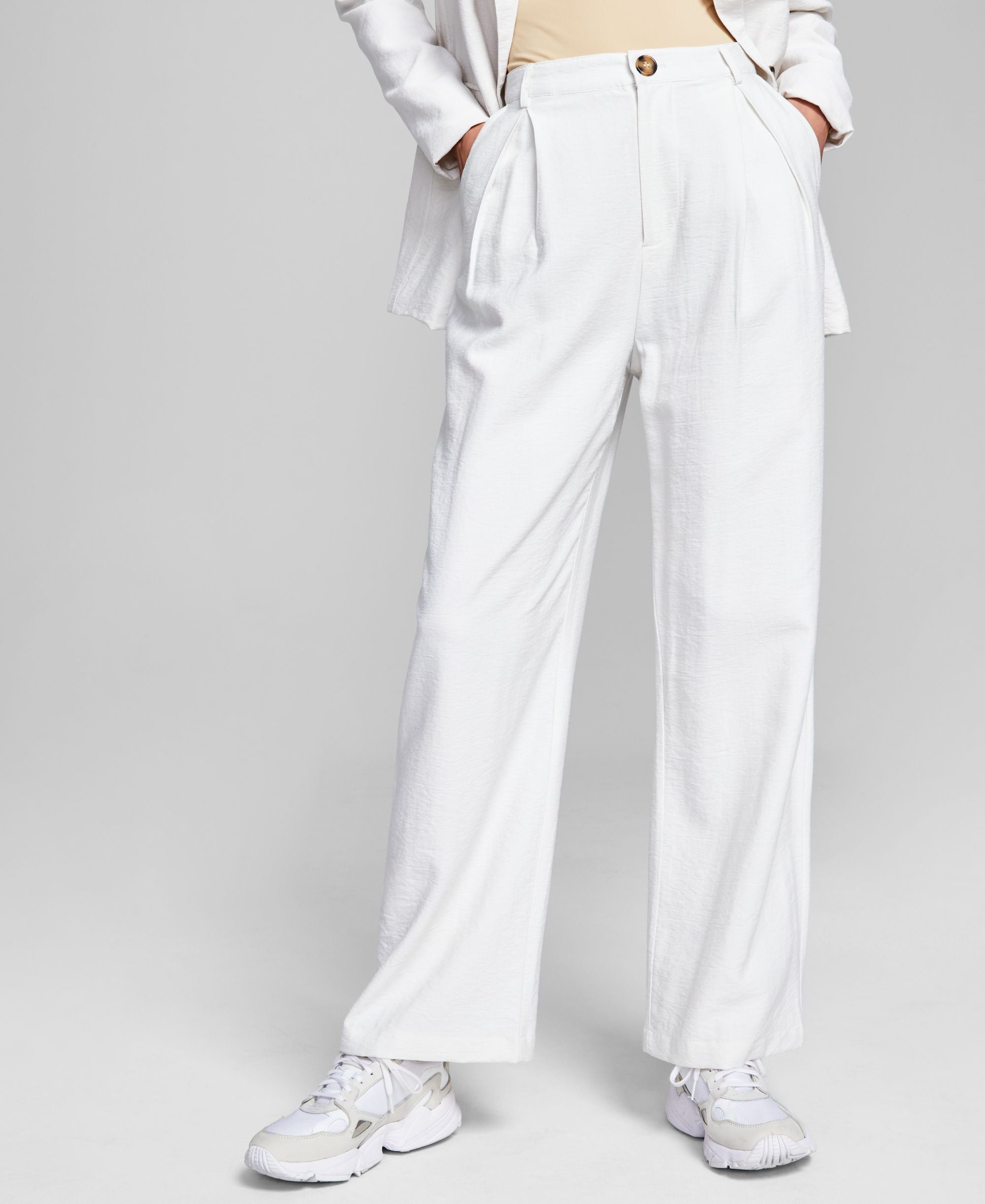 Now This Womens High Rise Wide-Leg Textured Trouser Signature Pants