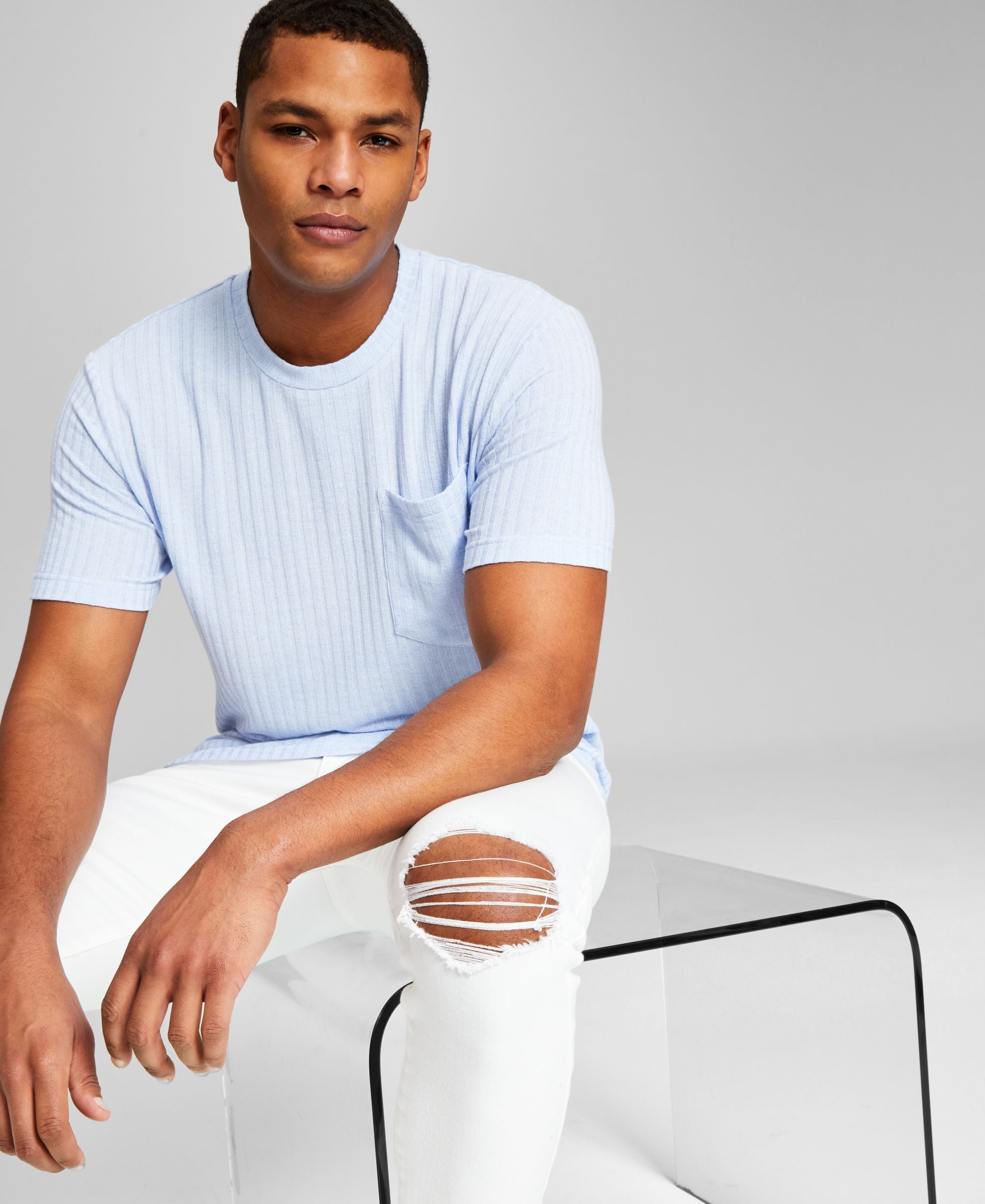 Men's Ribbed Pocket Knit Short-Sleeve Modern Shirt