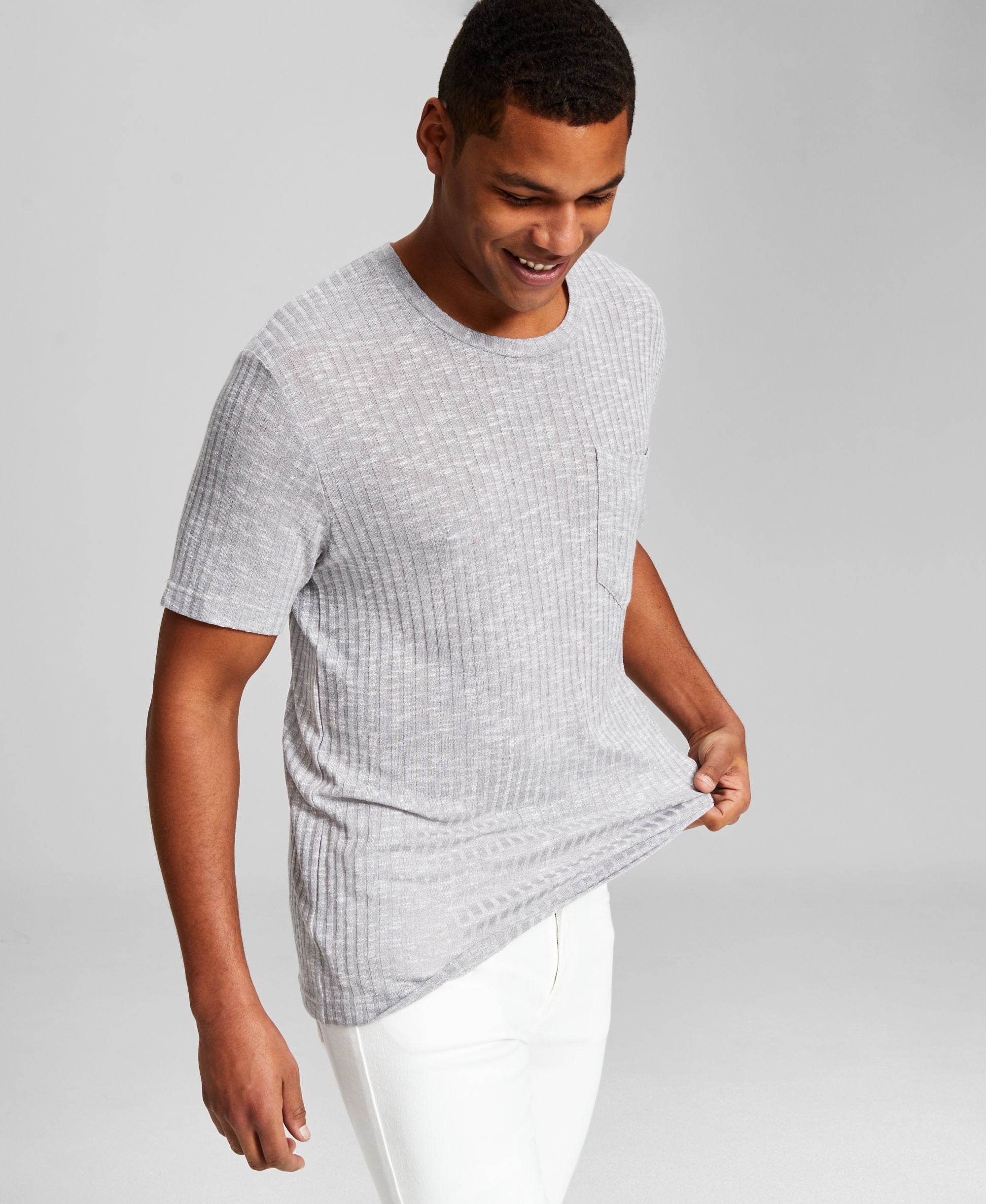 Men's Ribbed Pocket Knit Short-Sleeve Modern Shirt