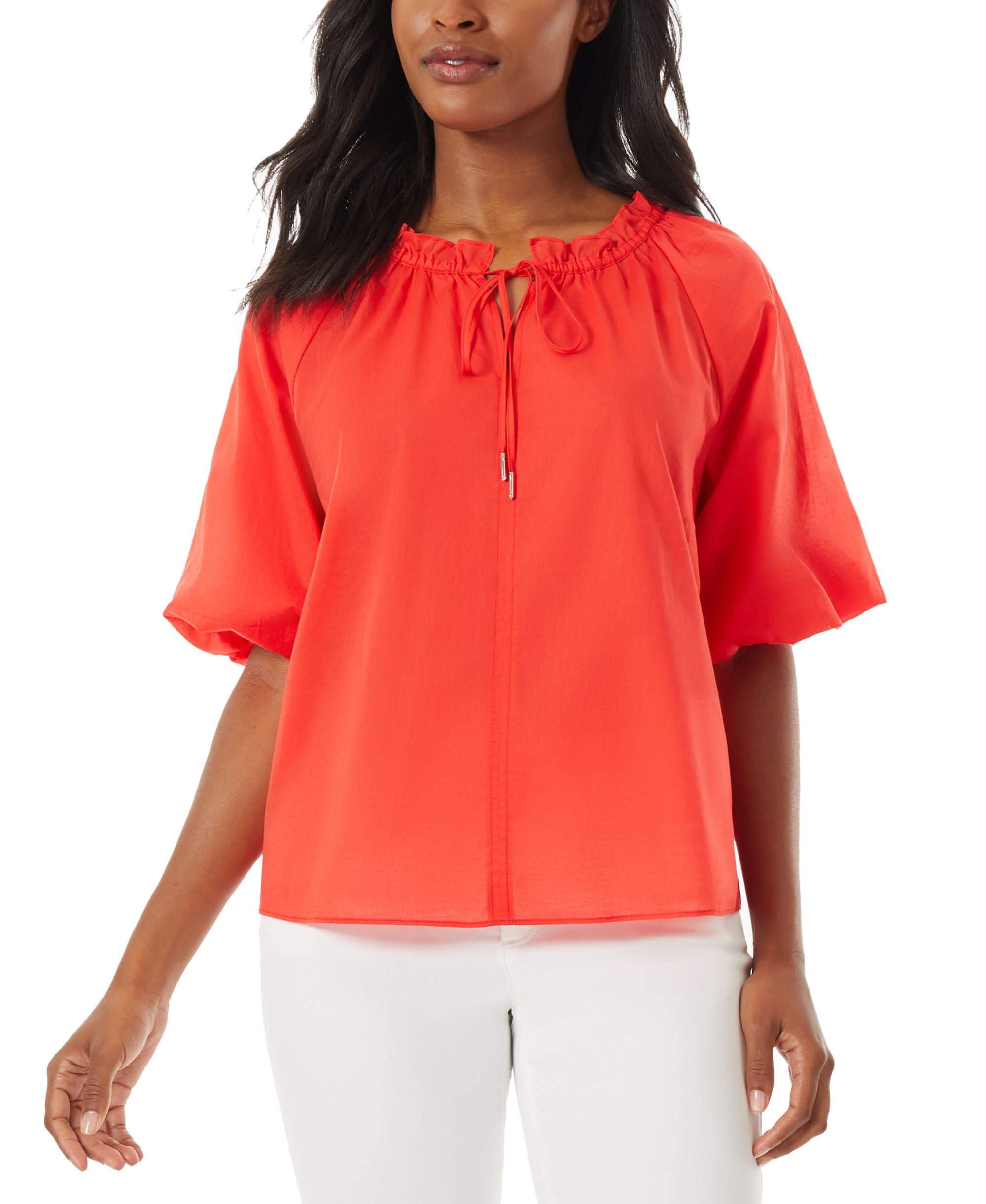 Women's Cotton Puff-Sleeve Peasant Premium Top