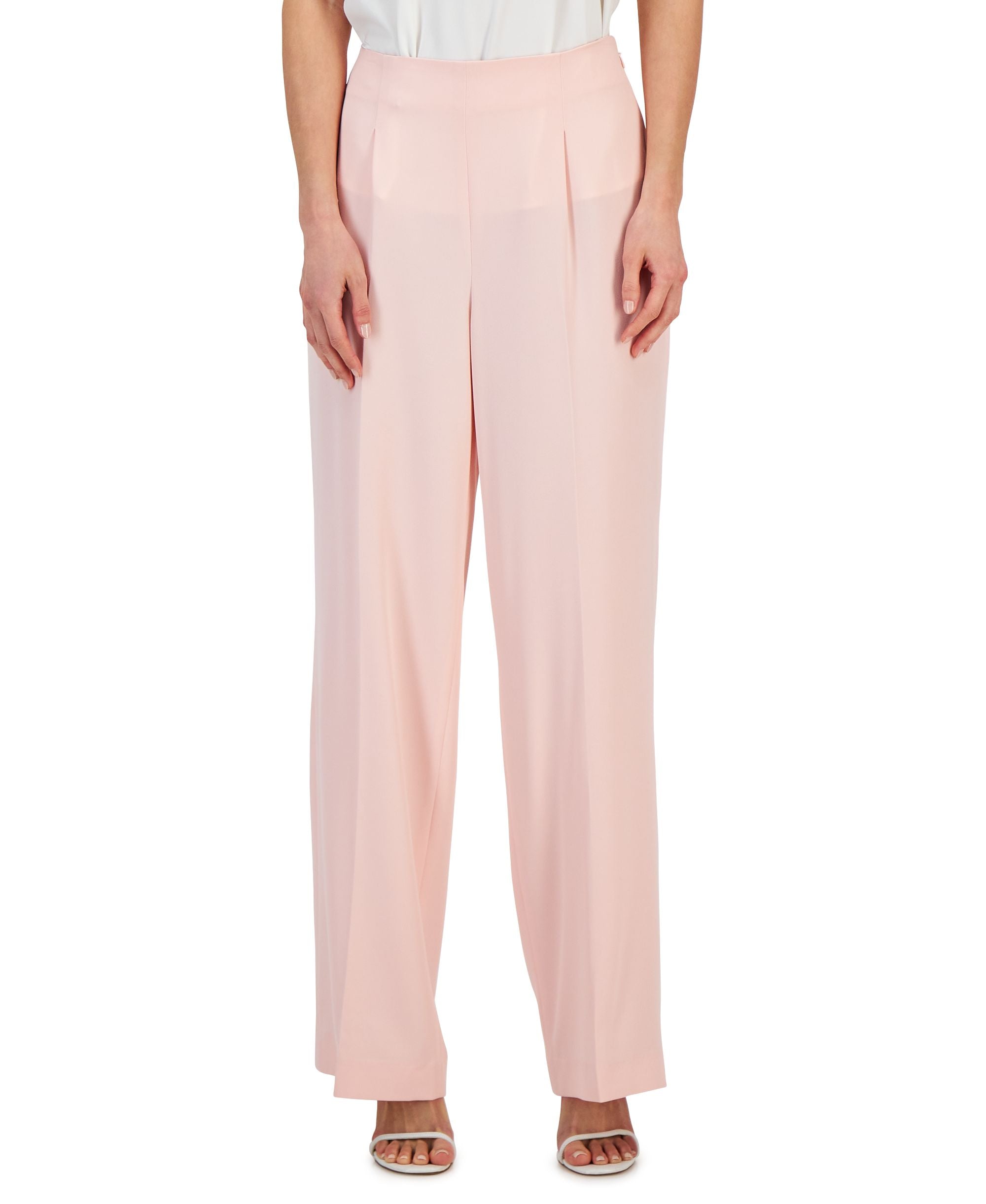 Women's Crepe De Chine High-Rise Wide-Leg Signature Pants With Pleats
