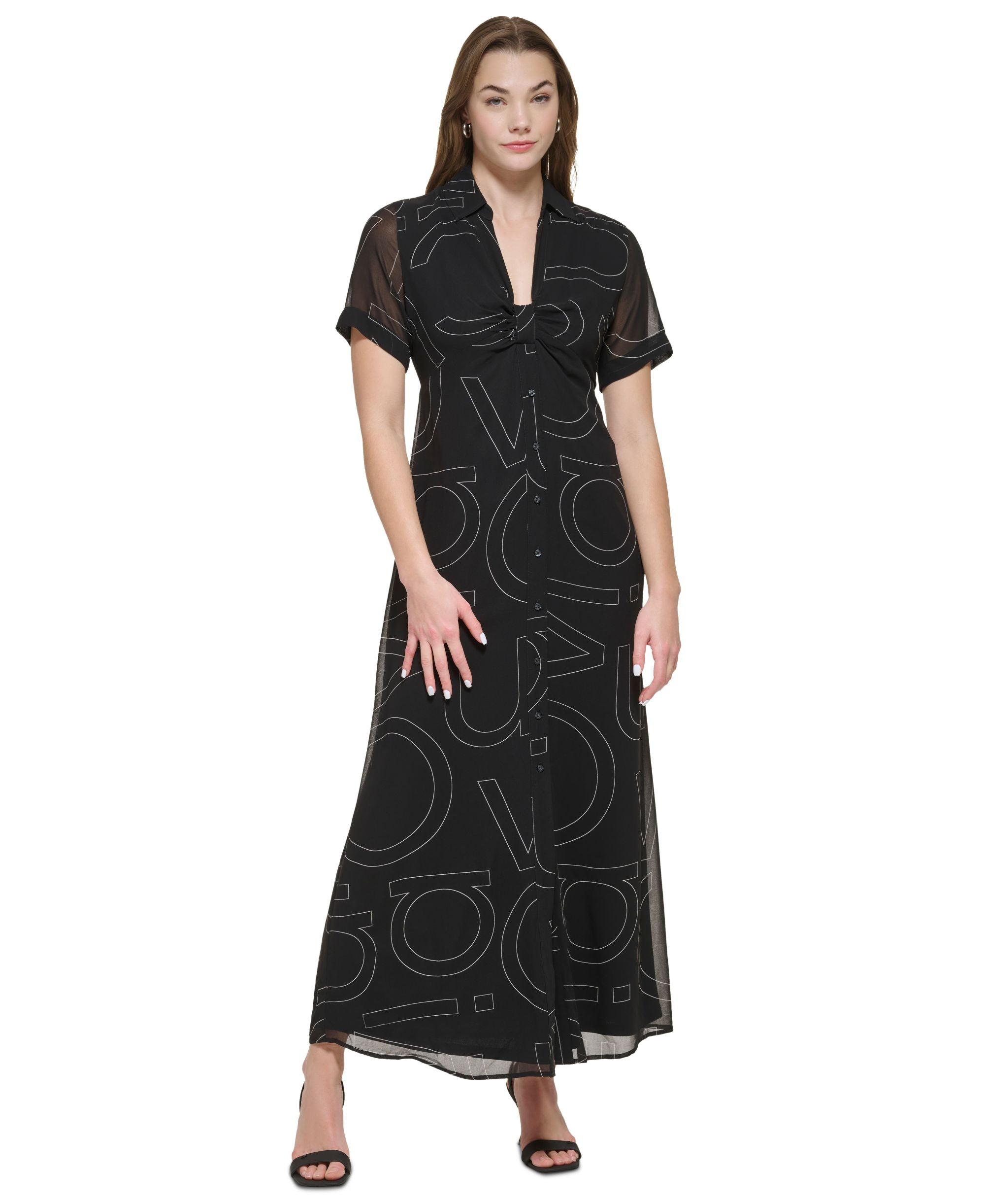 Short-Sleeve Logo Midi Shirtdress
