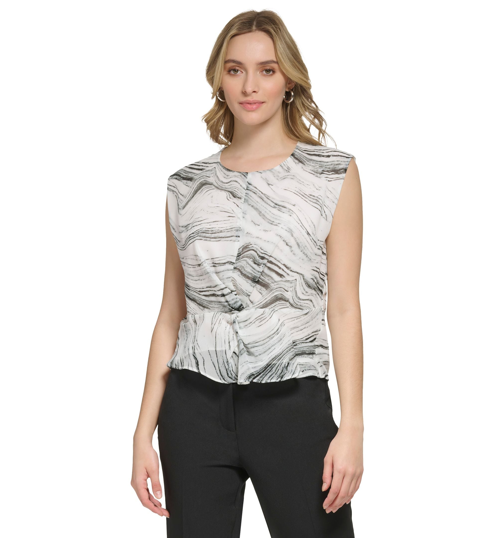 Women's Printed Sleeveless Twist-Front Signature Blouse