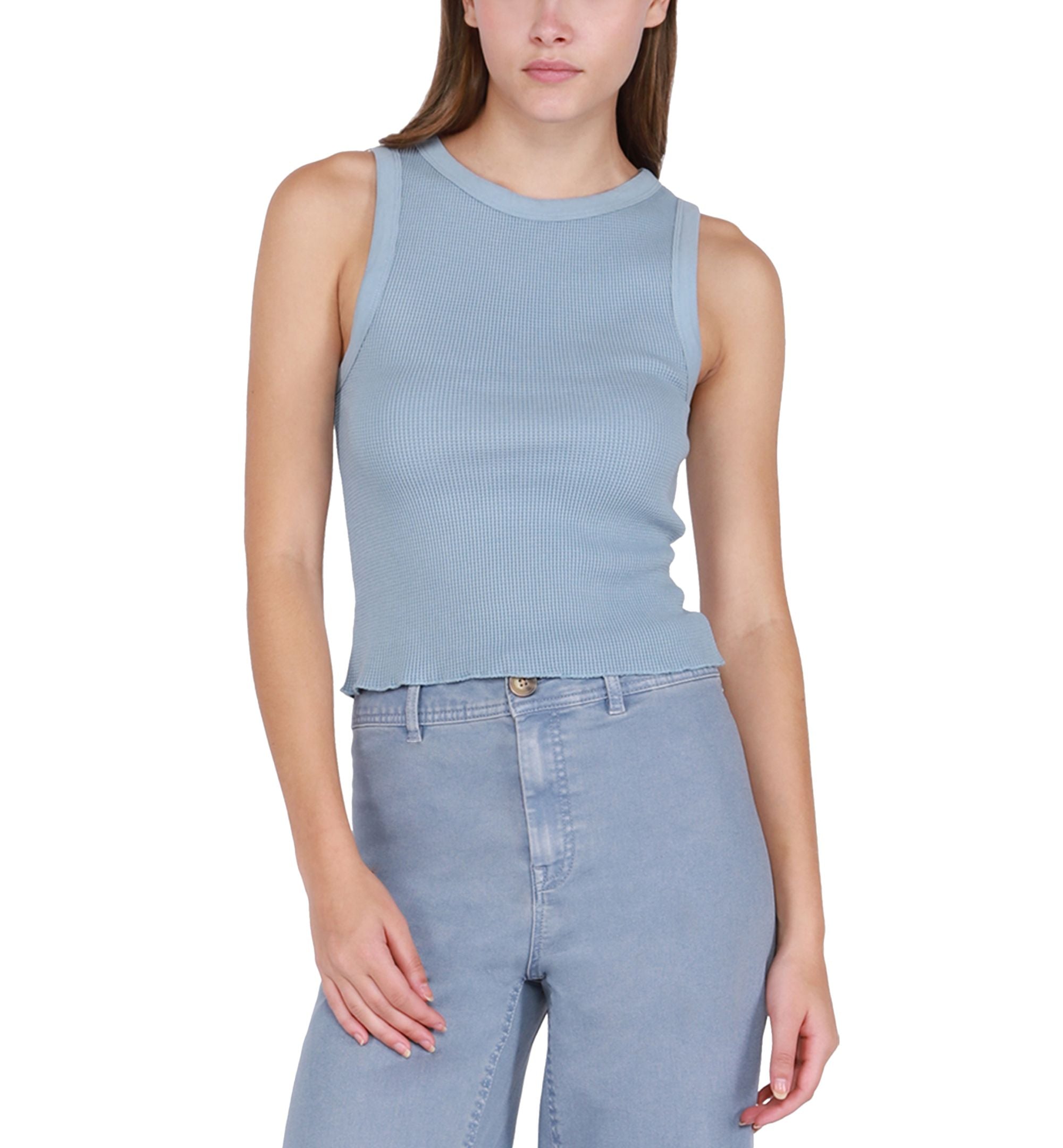 Women's Waffle-Knit Sleeveless Tank Premium Top