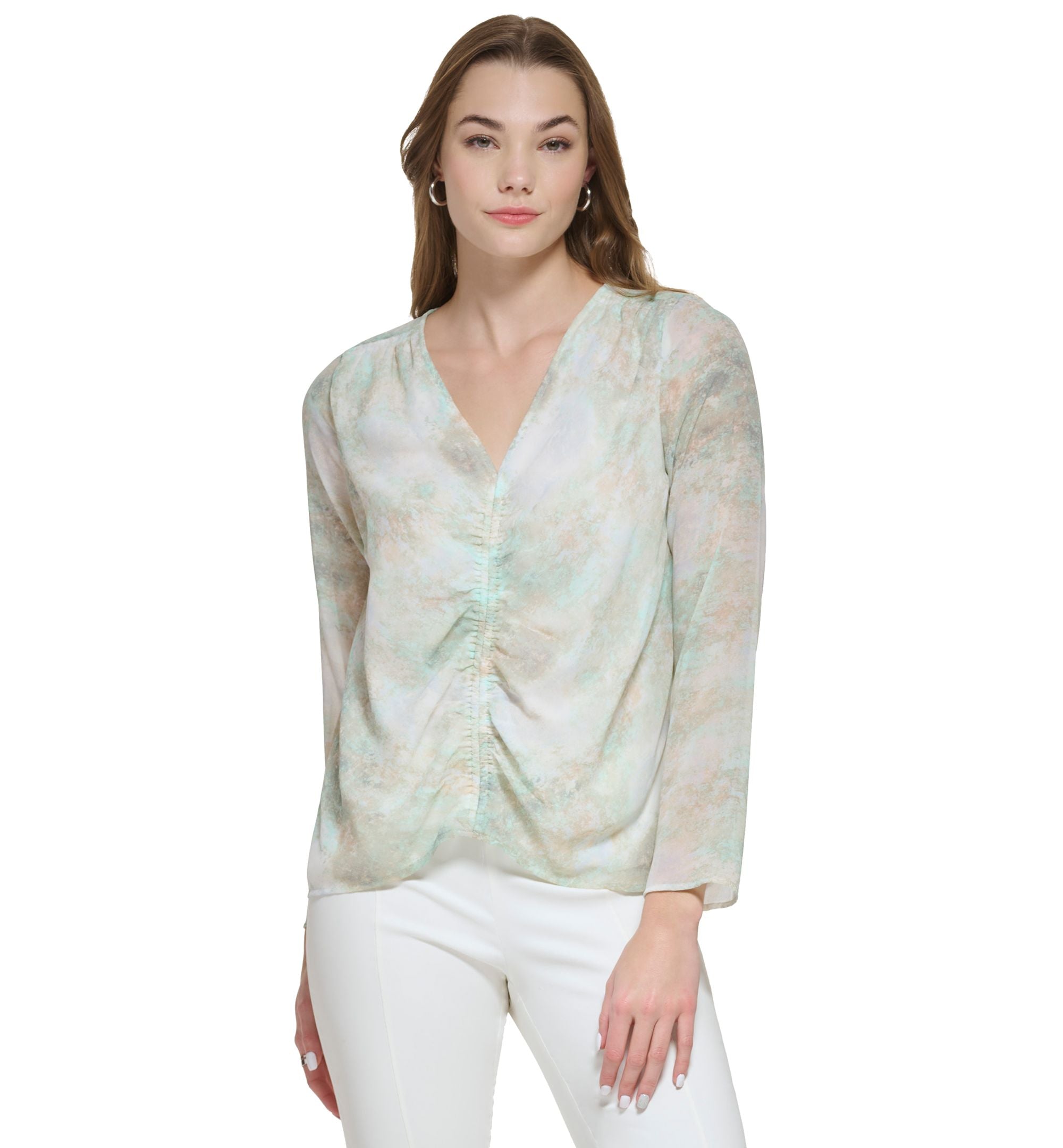Women's Long-Sleeve Printed V-Neck Signature Blouse