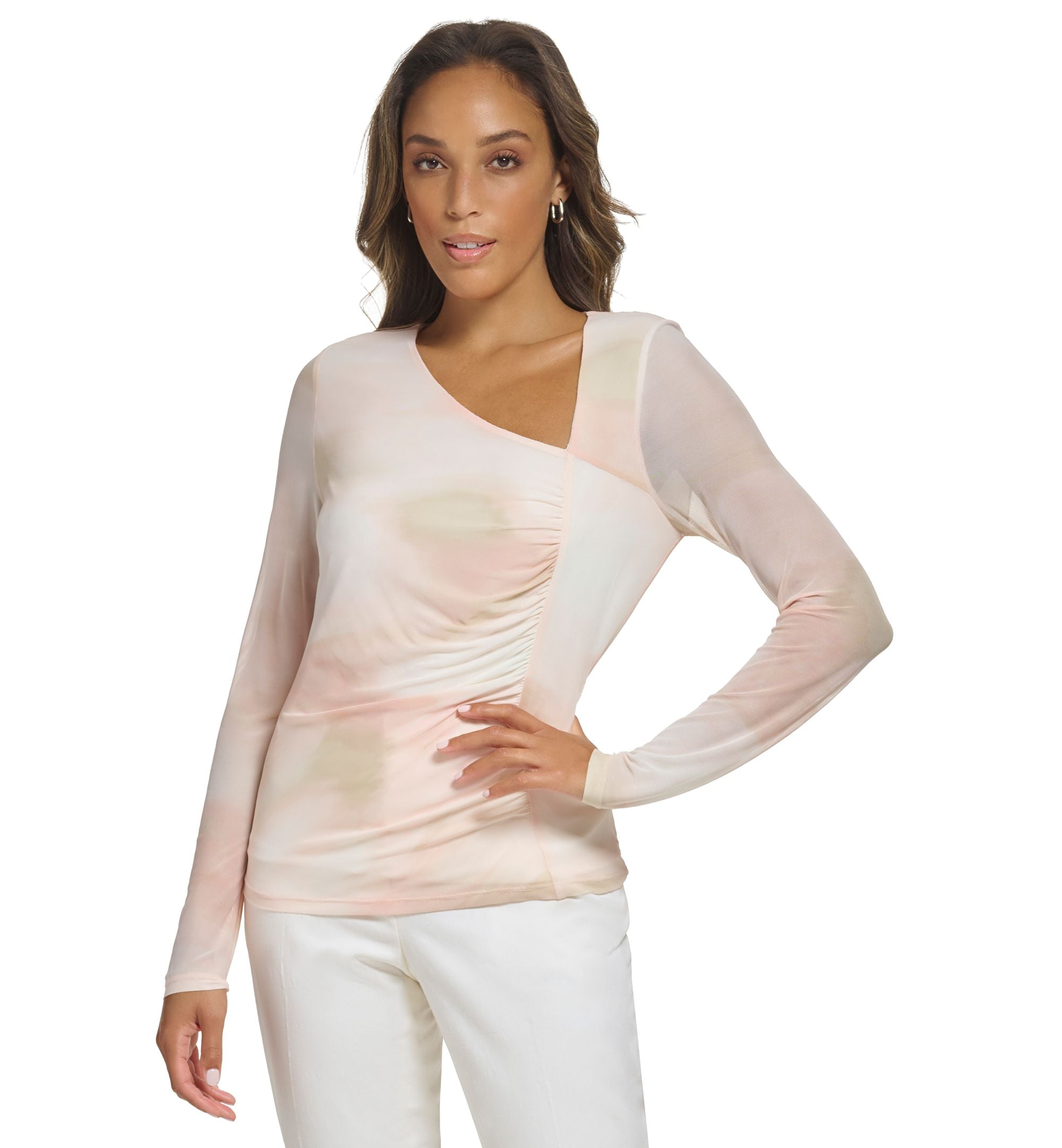 Women's Printed Asymmetric Mesh Premium Top