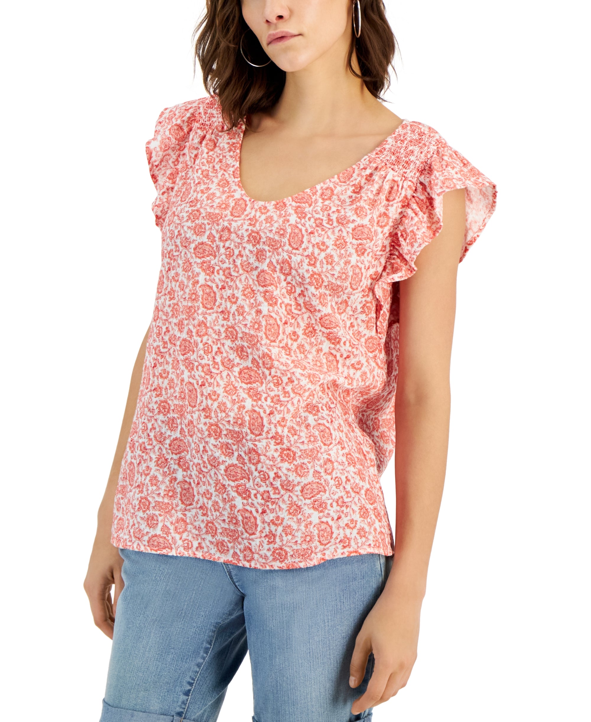 Women's Gauze Flutter-Sleeve Premium Top