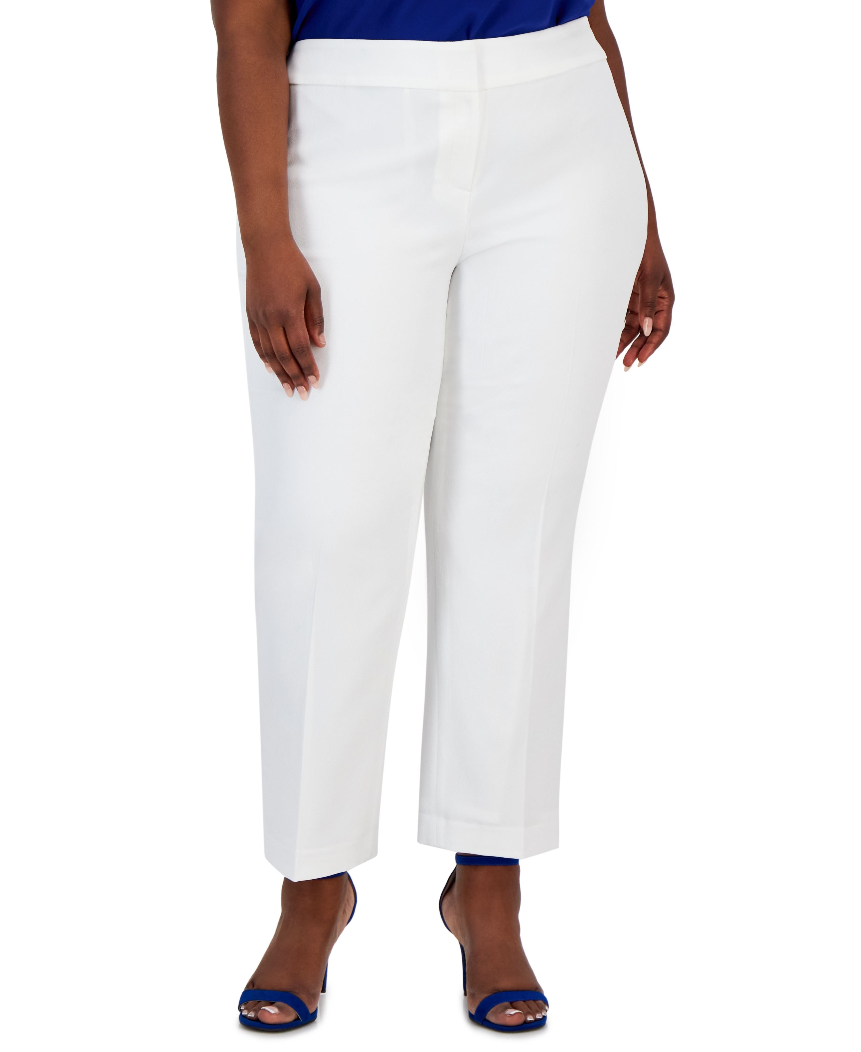 Plus Size Mid-Rise Straight-Leg Crepe Signature Pants