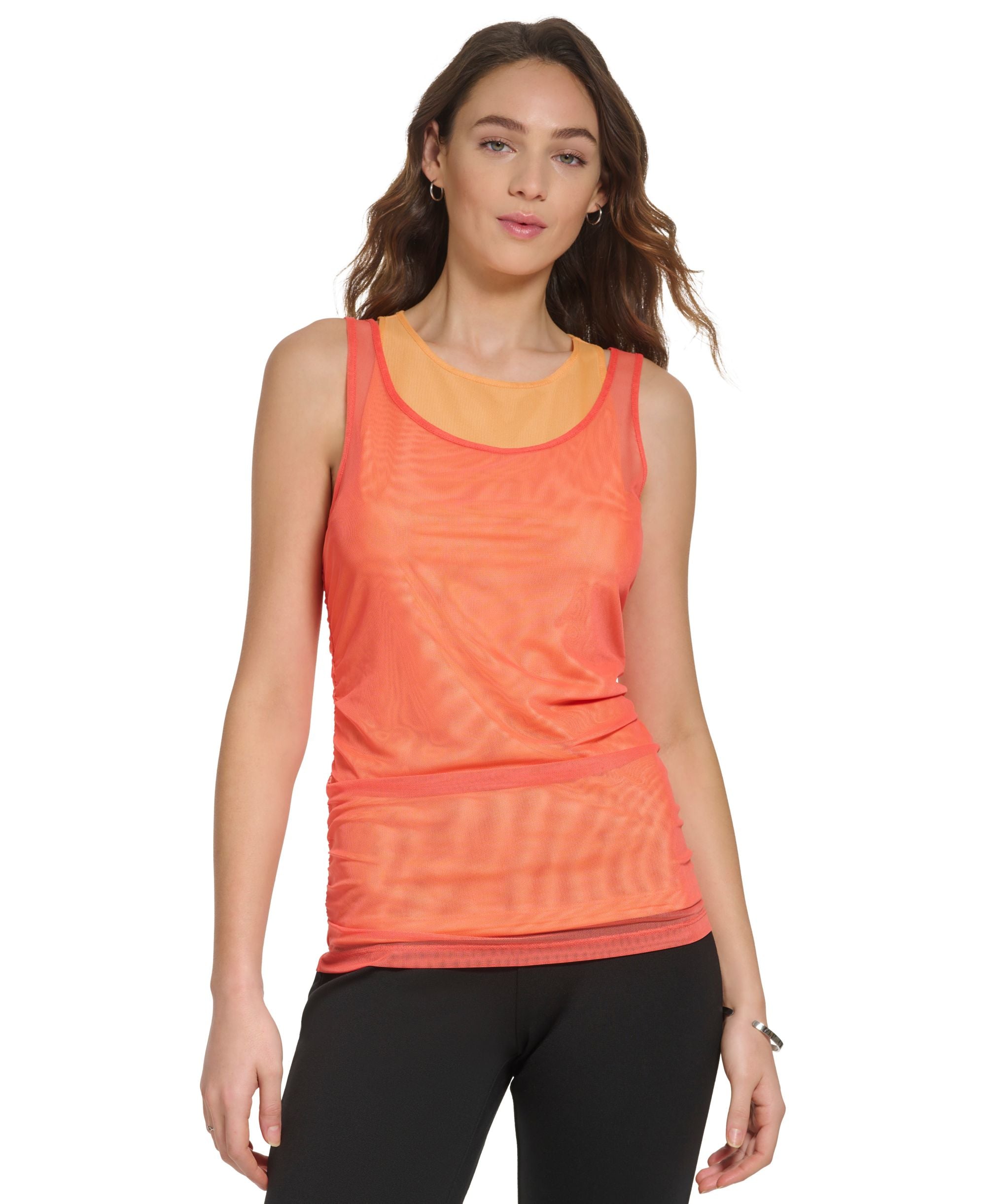 Women's Mesh-Detail Crewneck Sleeveless Tank Premium Top