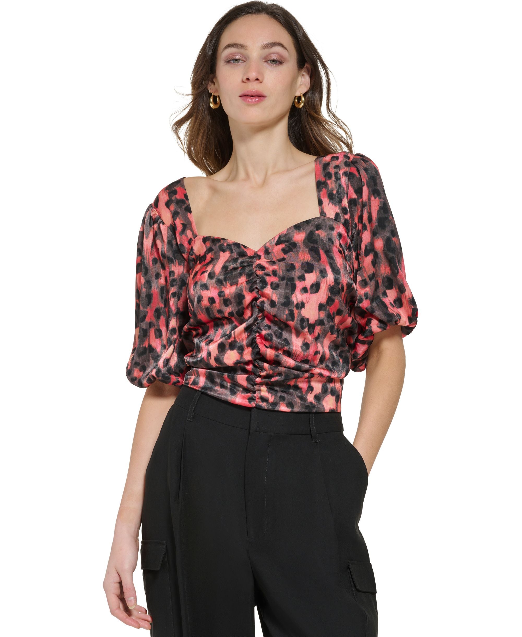 Women's Sweetheart-Neck Puff-Sleeve Signature Blouse