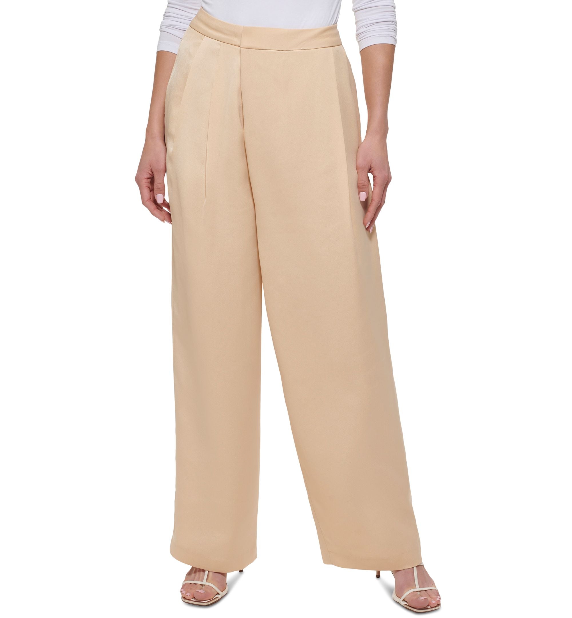 Women's Mid Rise Crossover Pleat Wide-Leg Signature Pants