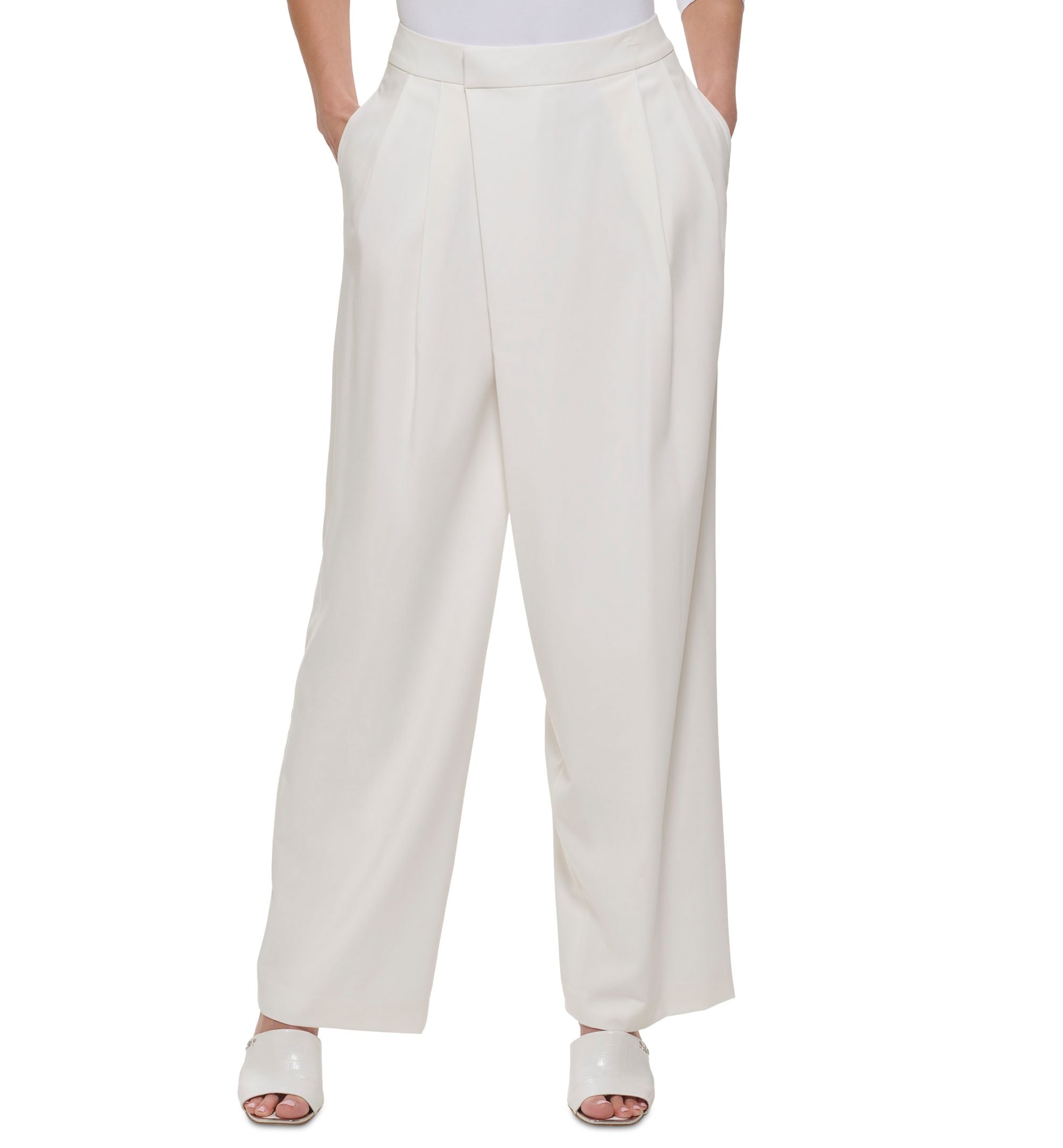 Women's Straight-Leg Pleated High Rise Asymmetrical Signature Pants