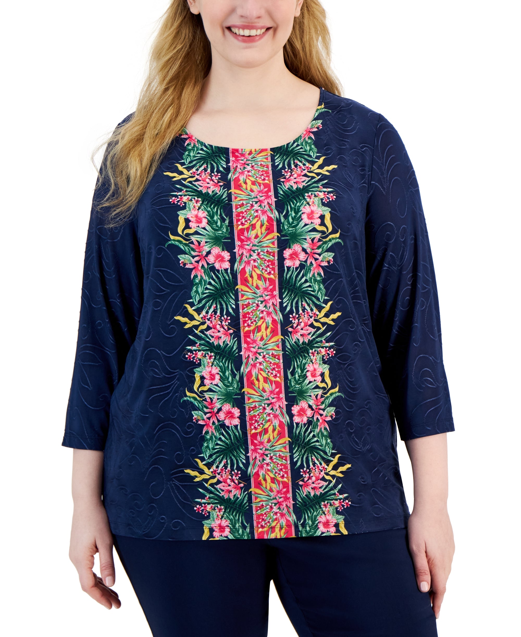 Plus Size Tropical Runway Jacquard Premium Top
