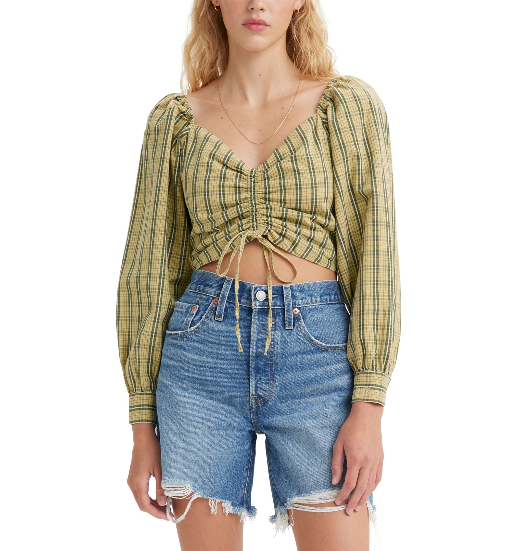 Women's Devin Cotton Drawstring-Front Long-Sleeve Premium Top