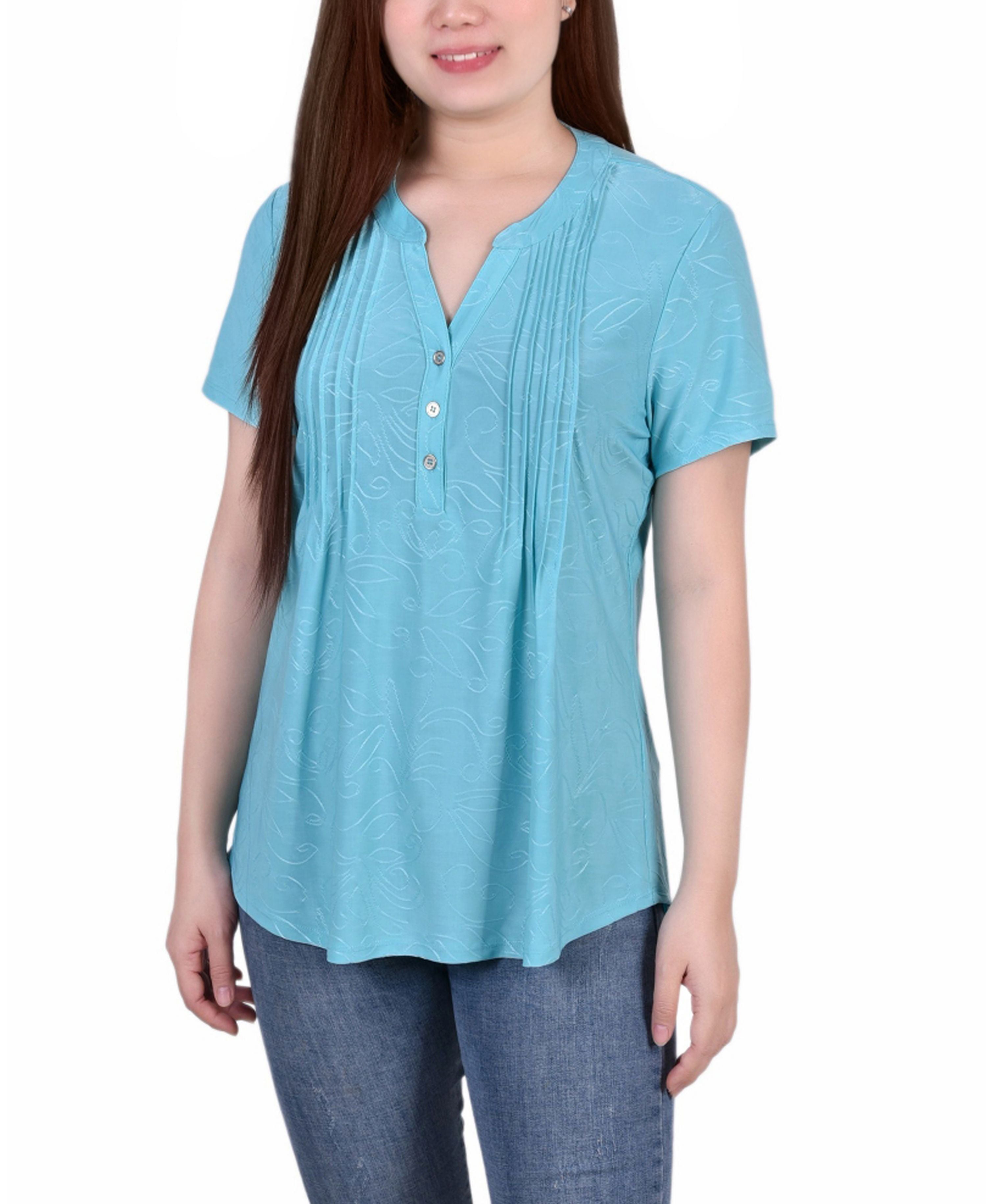 Petite Pintuck Short-Sleeve Premium Top