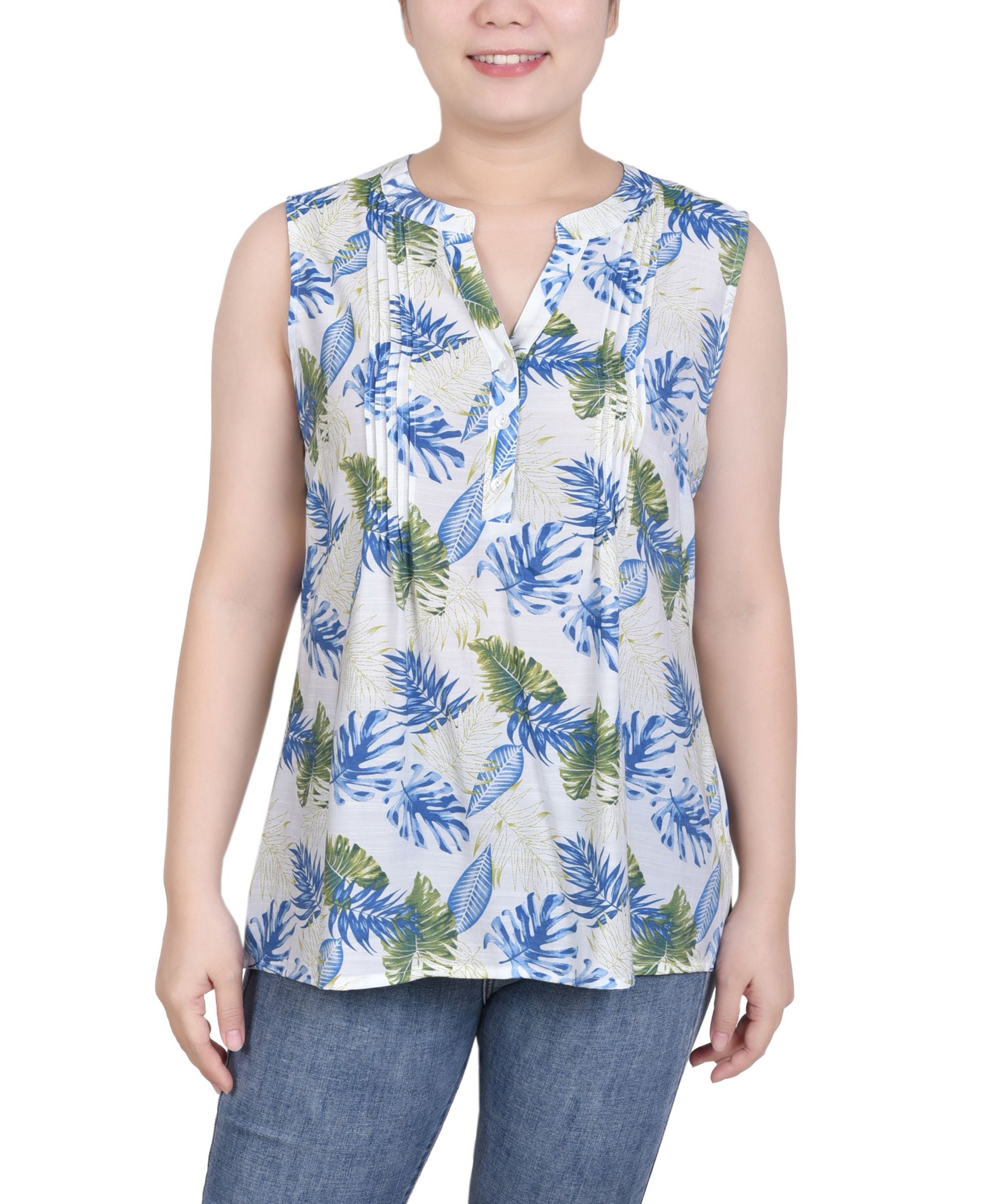 NY Collection Petite Sleeveless Pintucked Signature Blouse