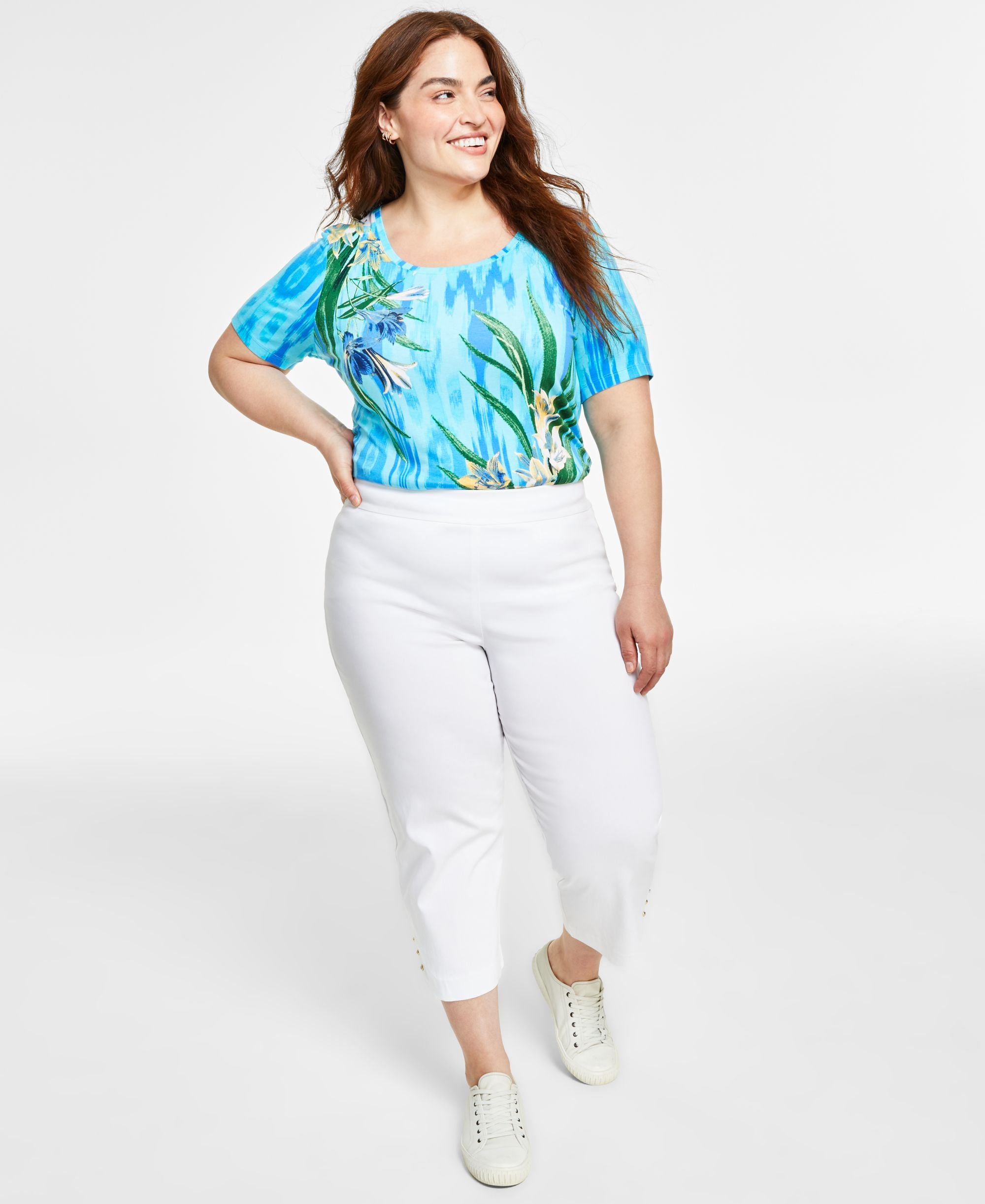 JM Collection Plus Size Lattice Hem Capri-Length Signature Pants