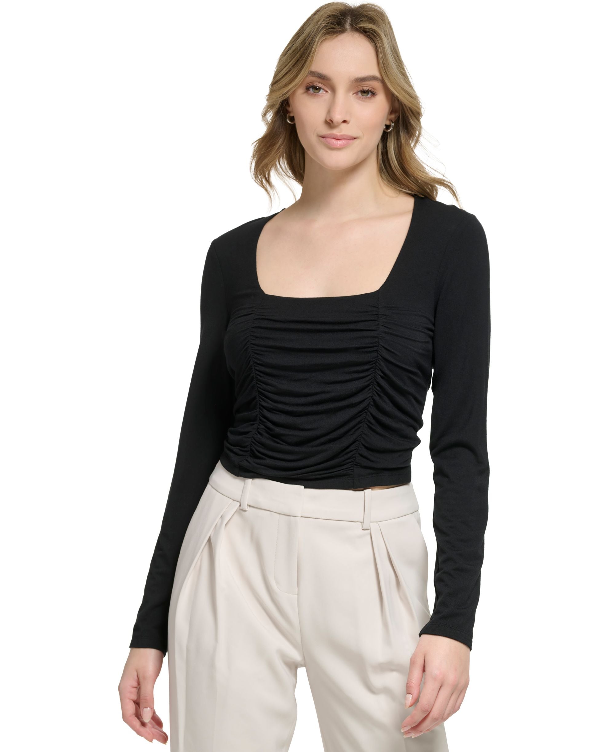 Women's X-Fit Long-Sleeve Ruched-Front Cropped Premium Top